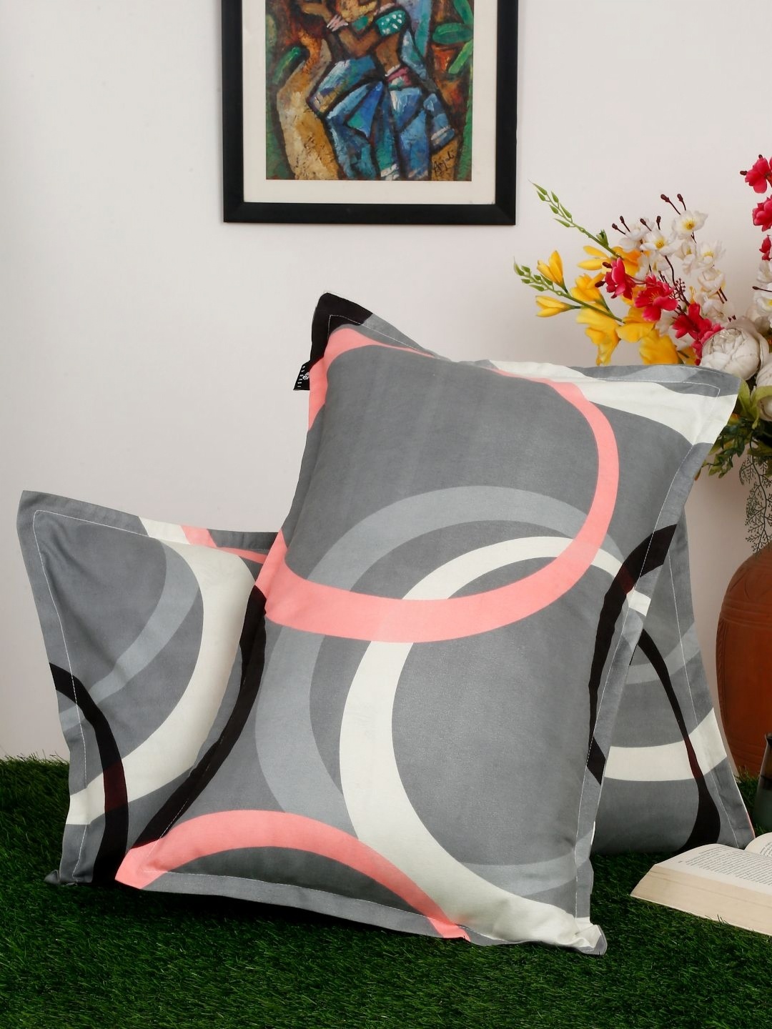 

Arrabi Grey & White 2 Pieces Striped Linen Rectangle Pillow Covers