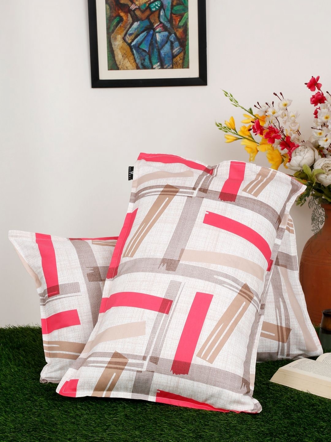 

Arrabi Pink & White 2 Pieces Striped Pure Cotton Rectangle Pillow Covers