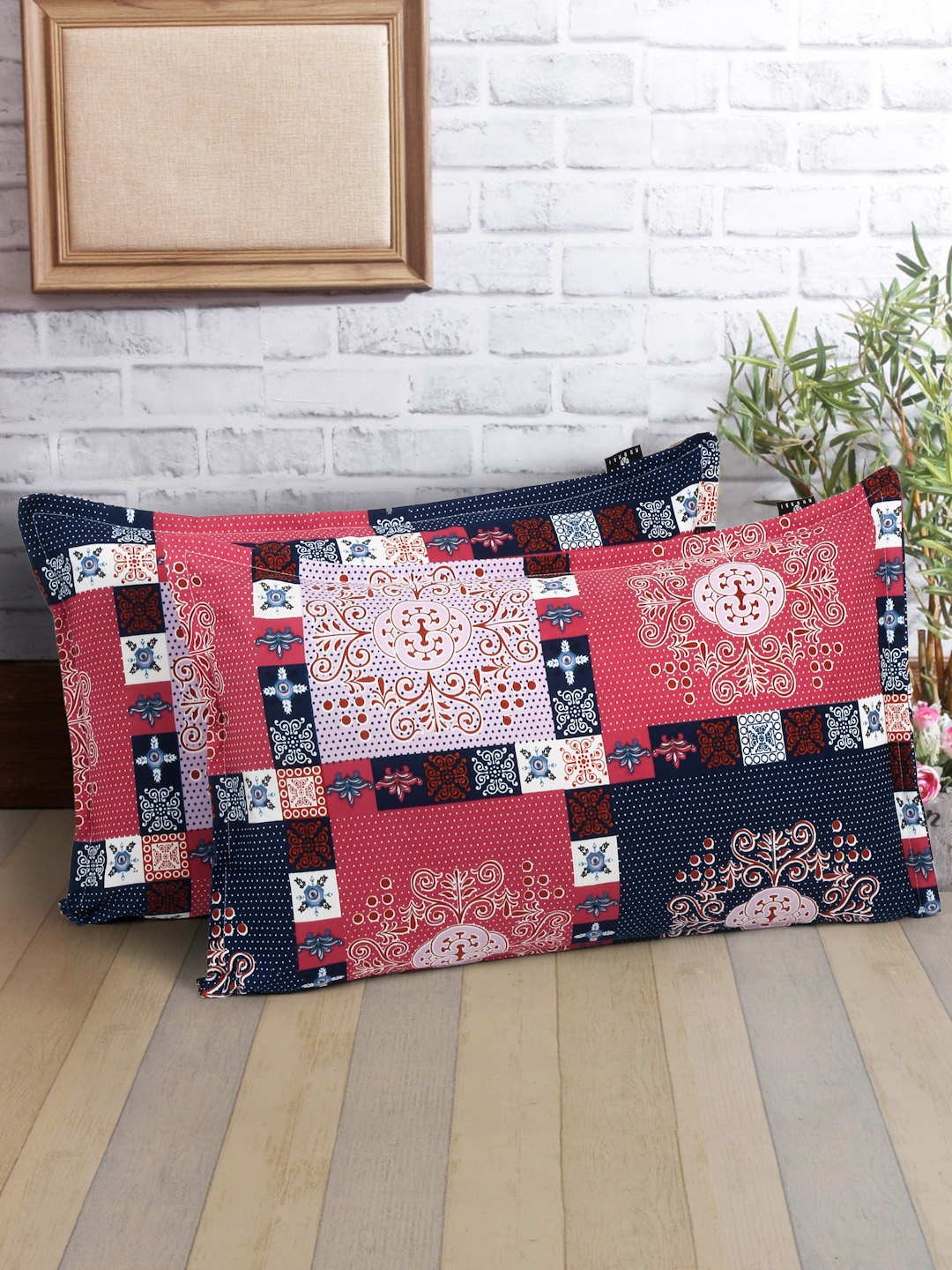 

Arrabi Red & White 2 Pieces Checked Linen Rectangle Pillow Covers