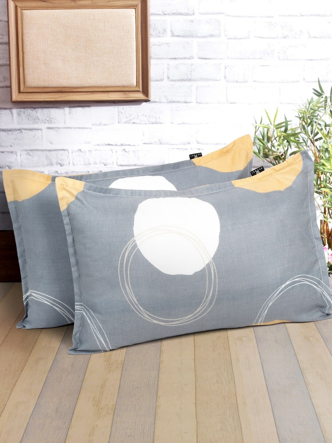 

Arrabi Grey & White 2 Pieces Self Design Linen Rectangle Pillow Covers