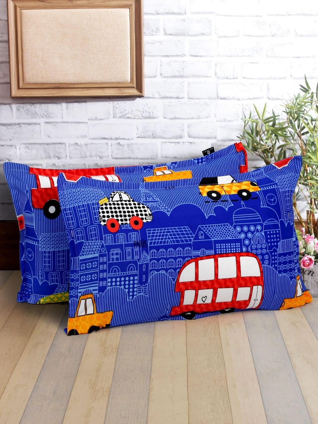 

Arrabi Blue & Red 2 Pieces Abstract Linen Rectangle Pillow Covers