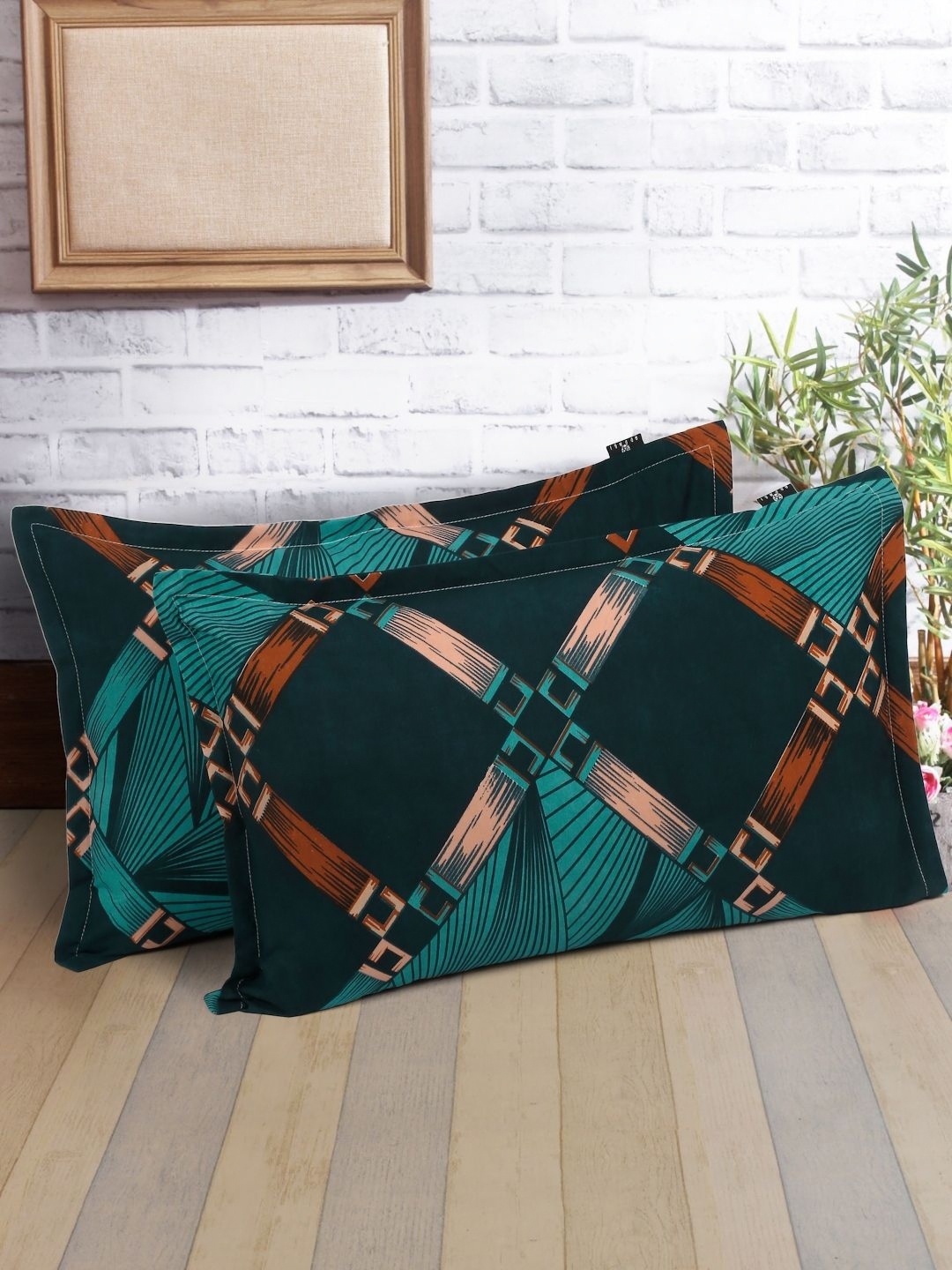 Arrabi Blue 2 Pieces Striped Linen Rectangle Pillow Covers