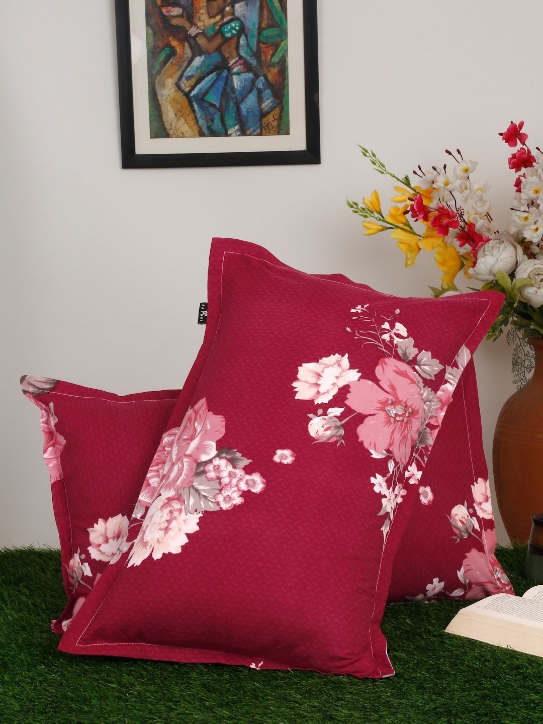 

Arrabi Red & White 2 Pieces Self Design Linen Rectangle Pillow Covers