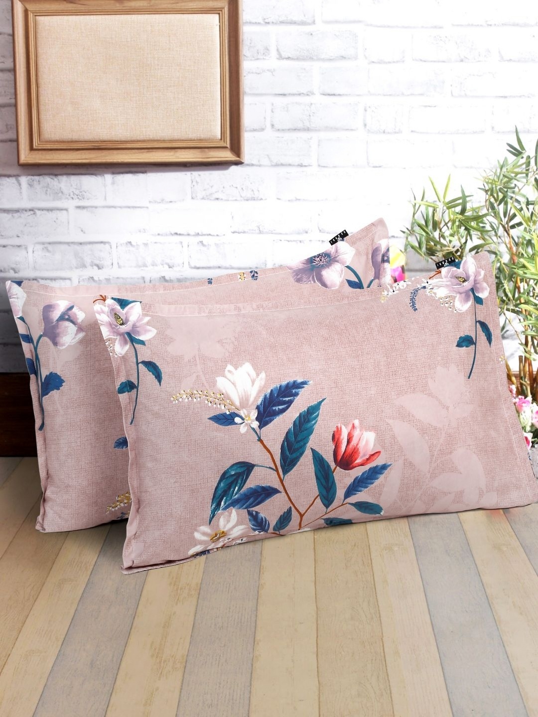 Arrabi Brown & Blue 2 Pieces Abstract Linen Rectangle Pillow Covers