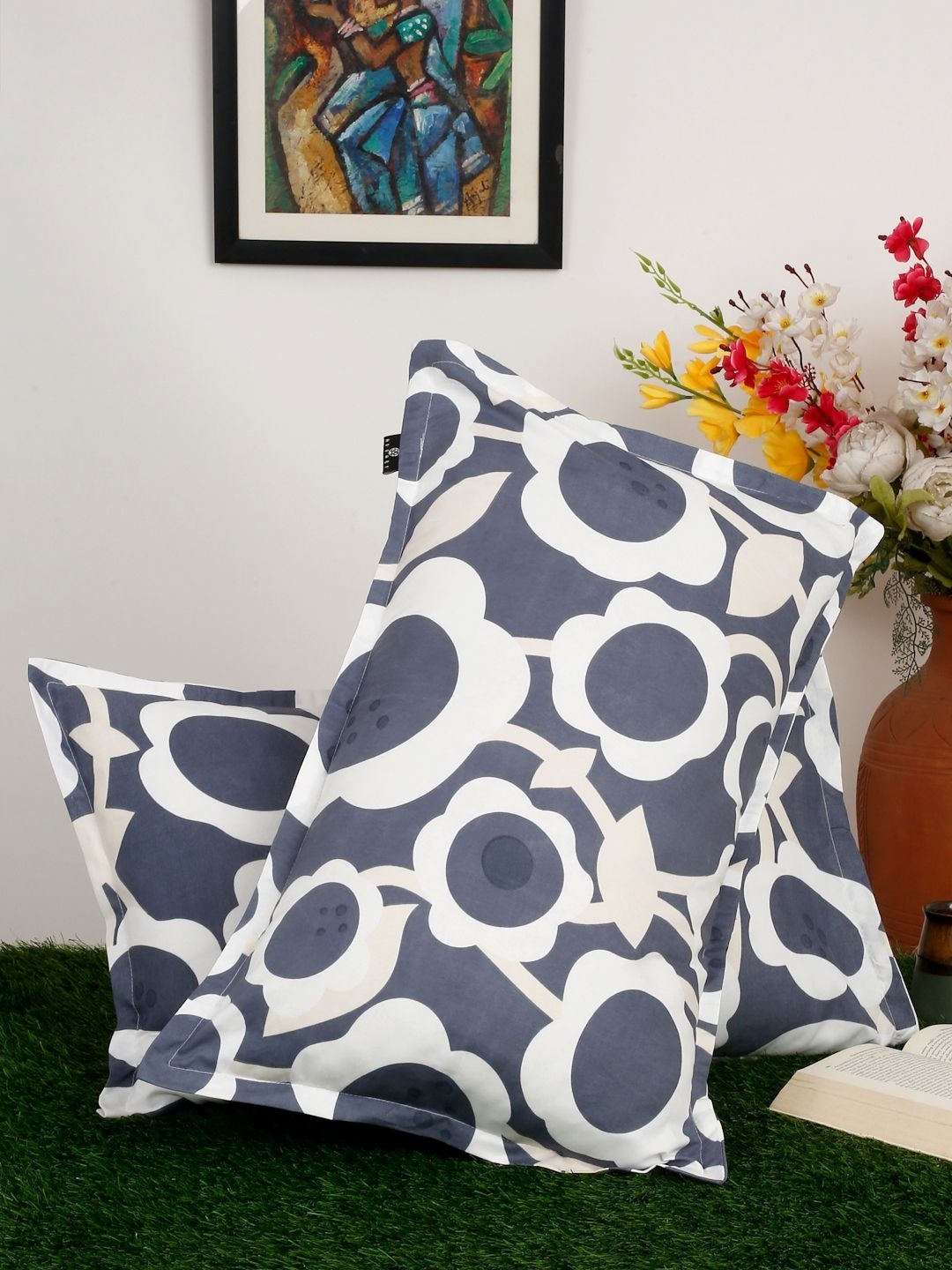 

Arrabi Grey & White 2 Pieces Abstract Linen Rectangle Pillow Covers