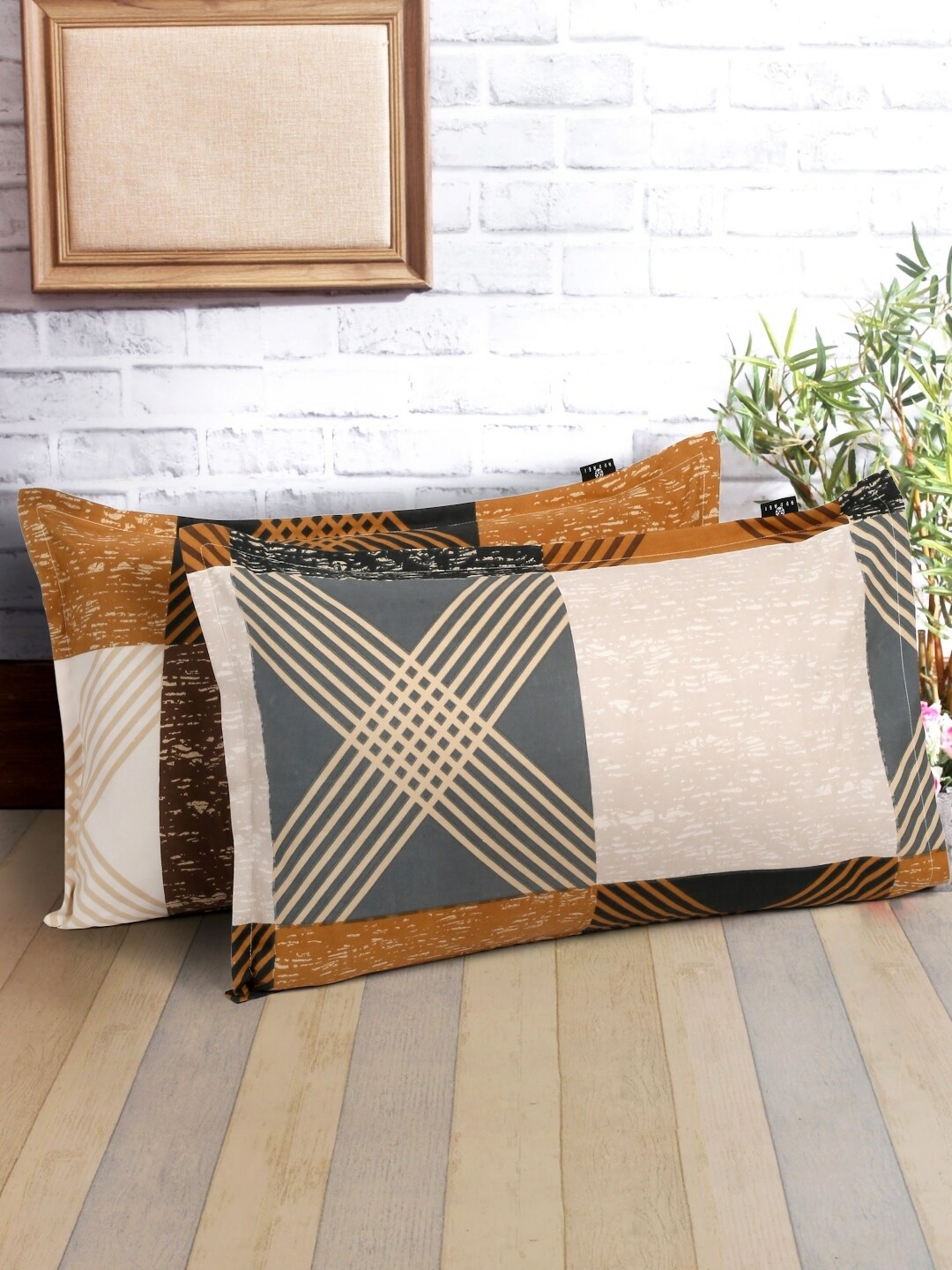 

Arrabi Brown & Beige 2 Pieces Striped Linen Rectangle Pillow Covers