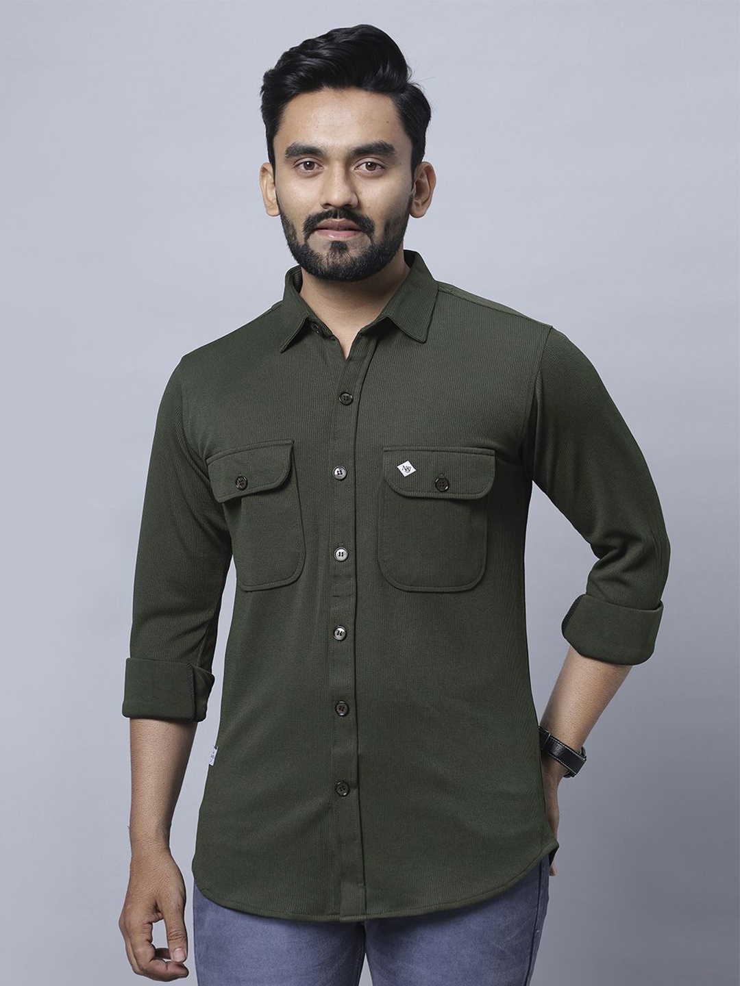 

N AND J Men Relaxed Opaque Casual Shirt, Green