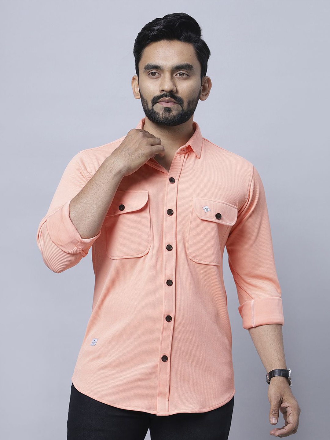 

N AND J Men Relaxed Opaque Casual Shirt, Peach