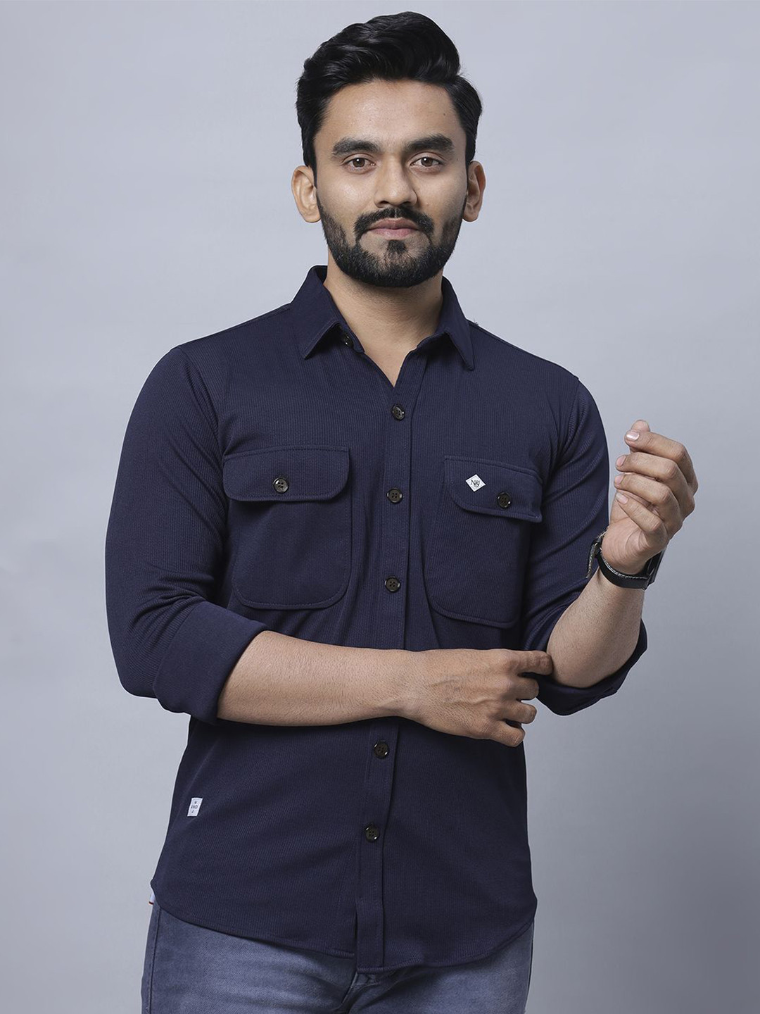 

N AND J Men Relaxed Opaque Casual Shirt, Navy blue
