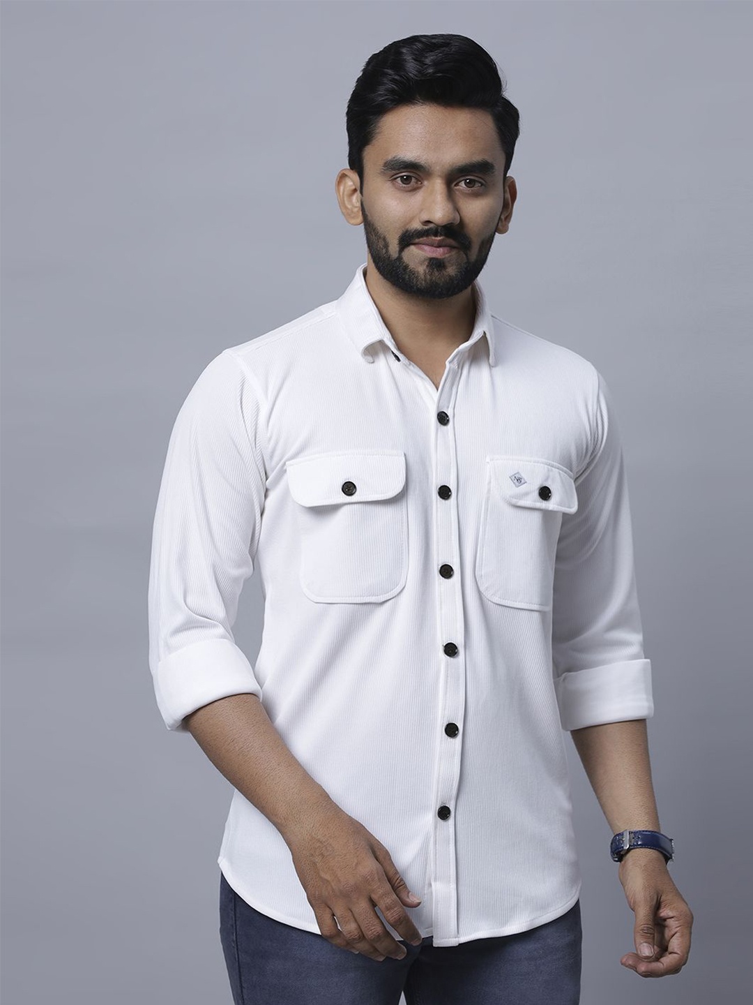 

N AND J Men Relaxed Opaque Casual Shirt, White