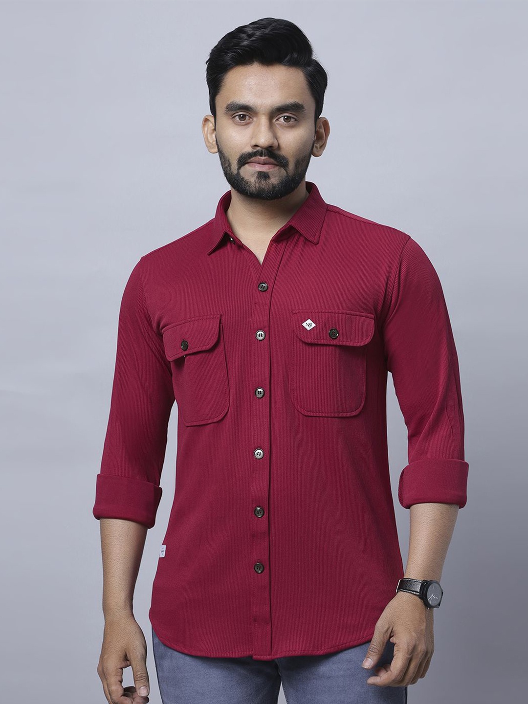 

N AND J Men Relaxed Opaque Casual Shirt, Maroon