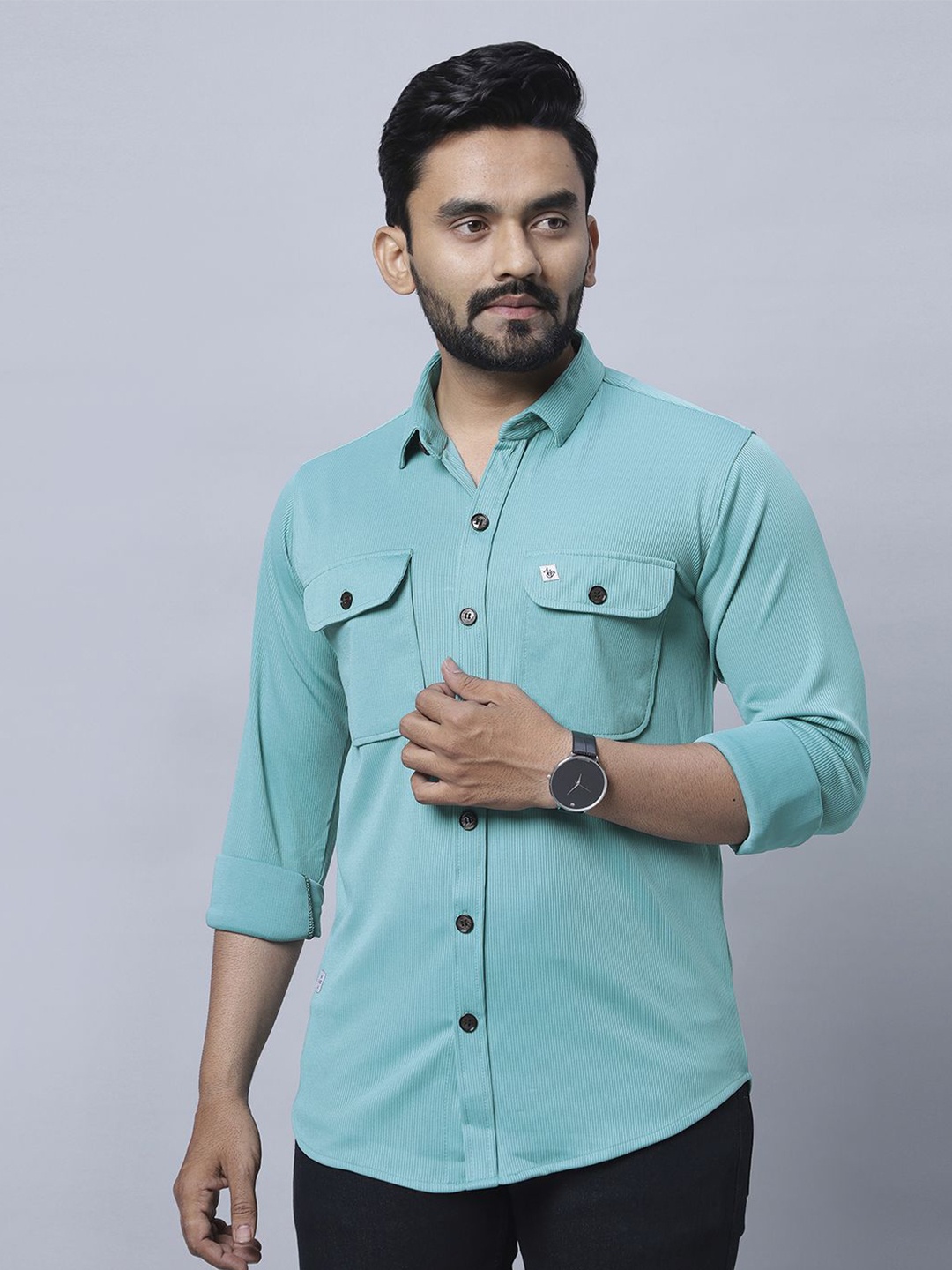 

N AND J Men Relaxed Opaque Casual Solid Shirt, Teal