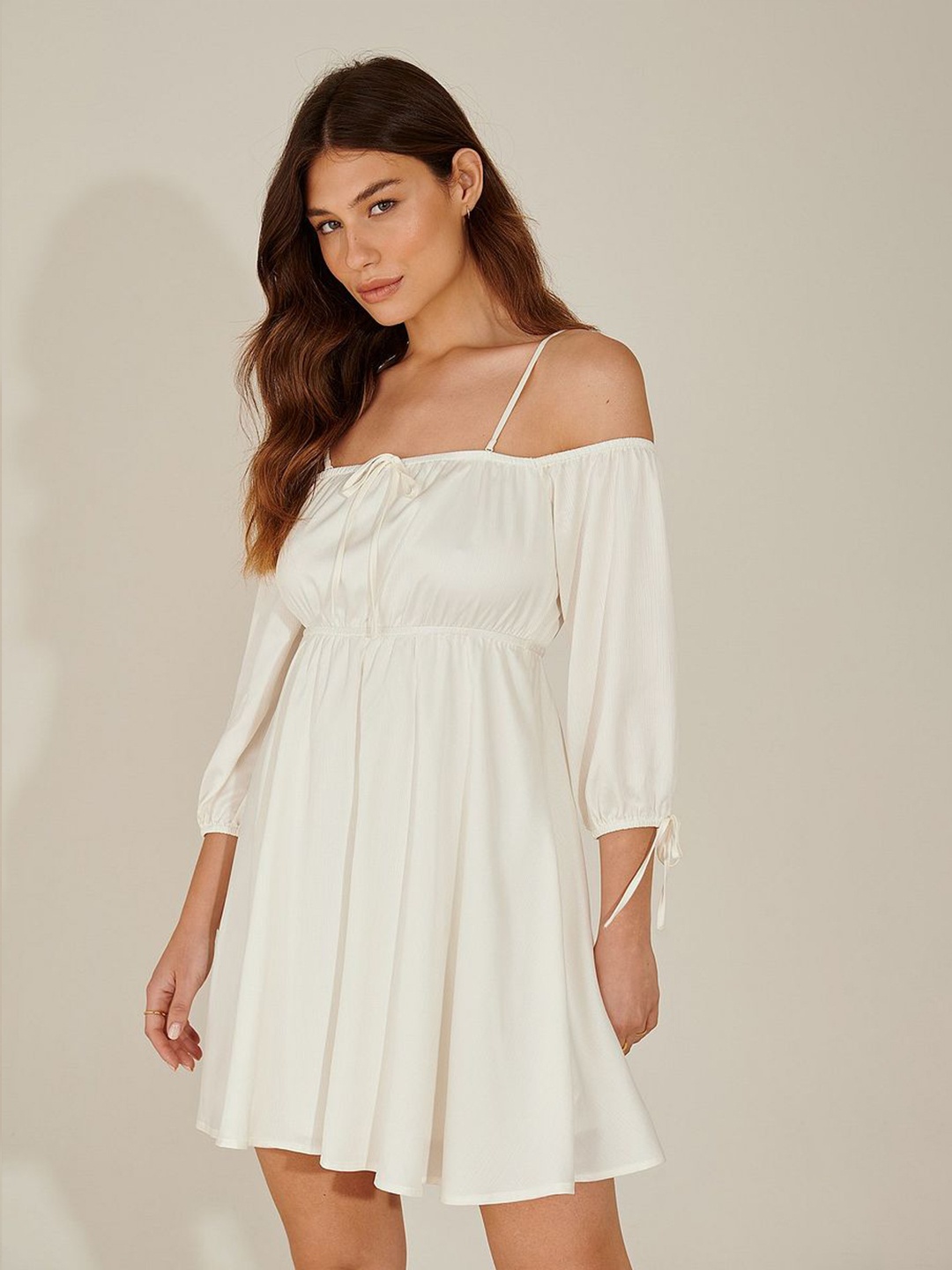 

Roadster Georgette Solid Mini Fit and Flare Dress, White