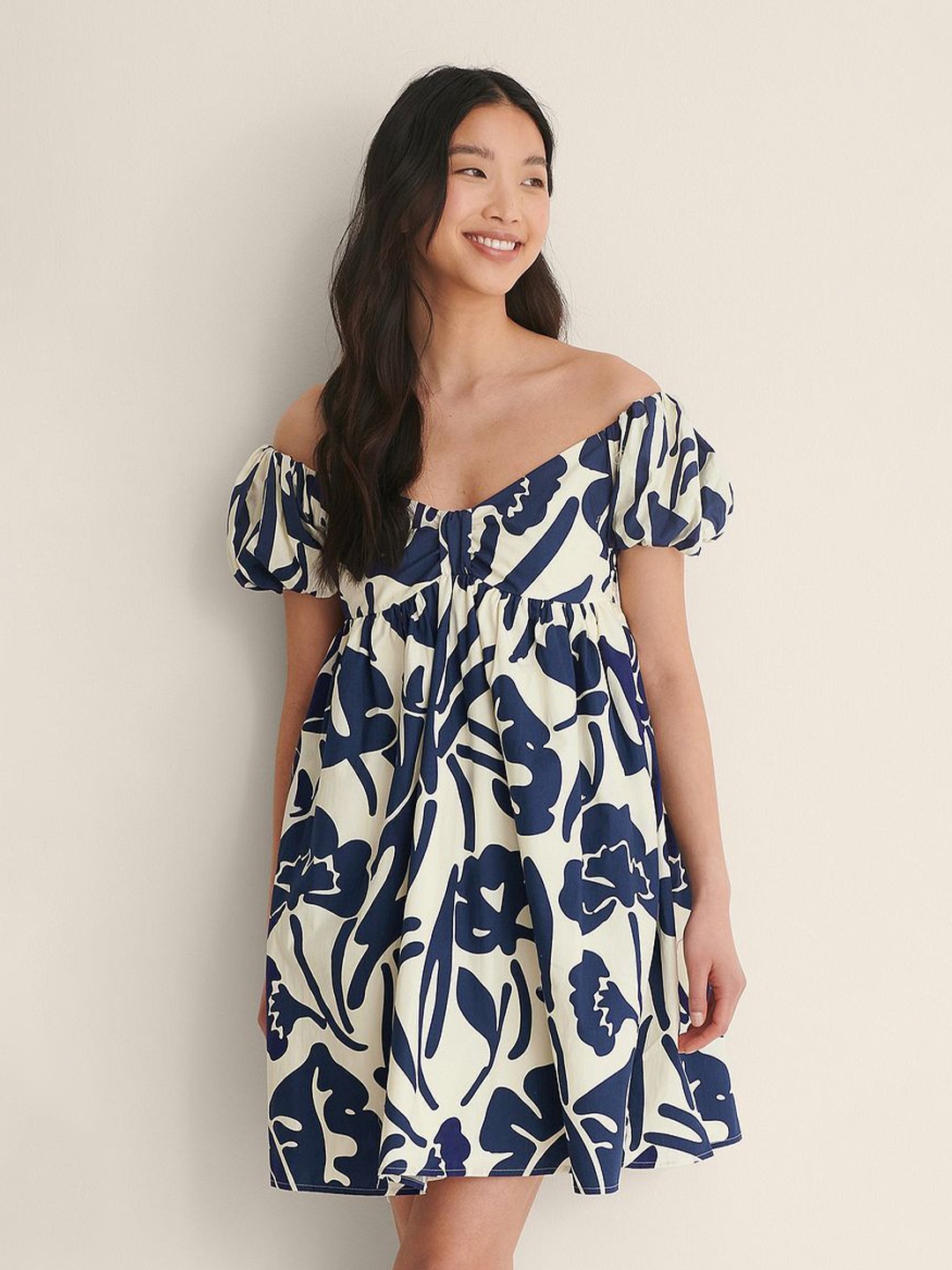 Roadster Crepe Floral Mini Fit and Flare Dress, Grey