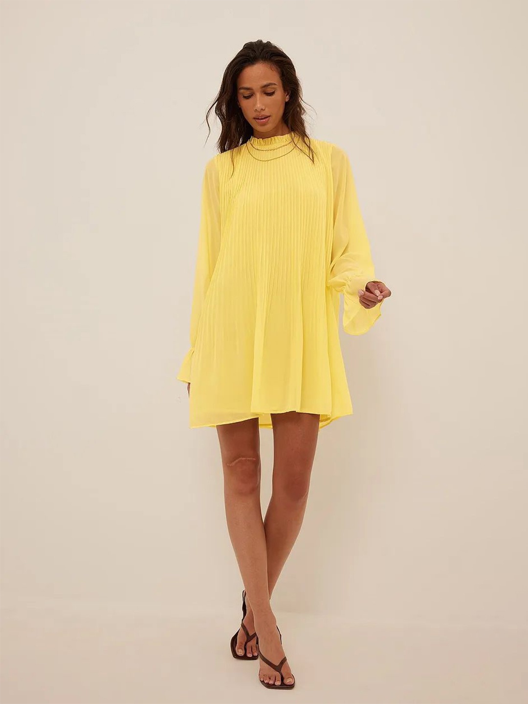 

Roadster Georgette Solid Above Knee A Line Dress, Mustard
