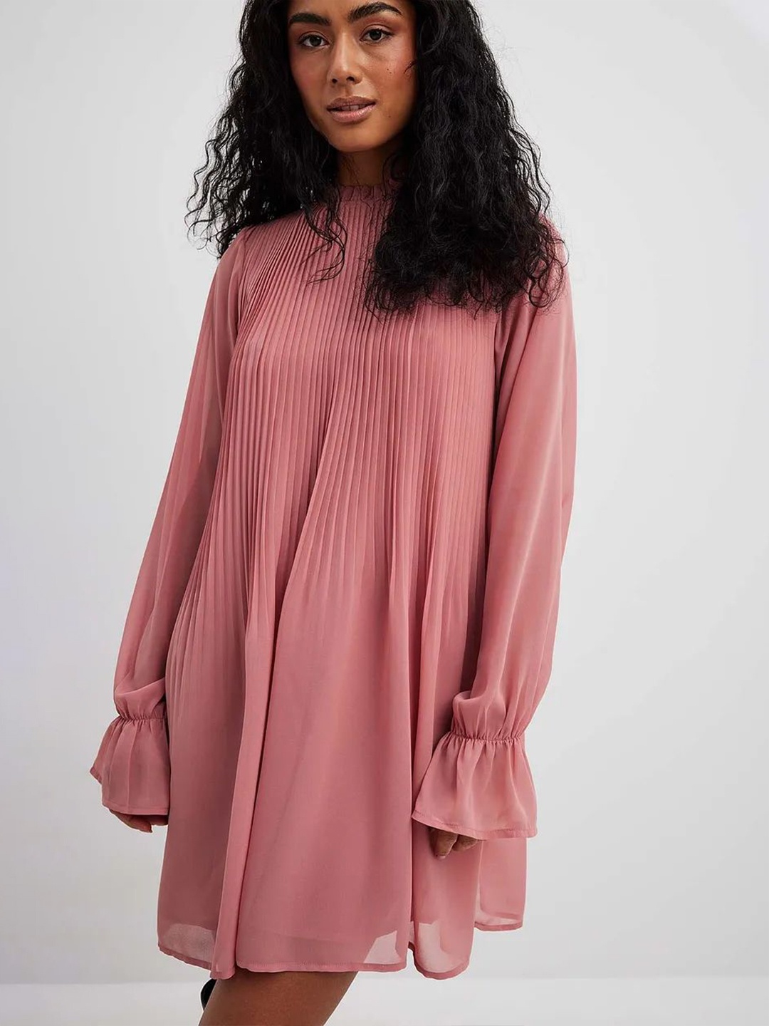 

Roadster Cotton Satin Solid Above Knee A Line Dress, Pink