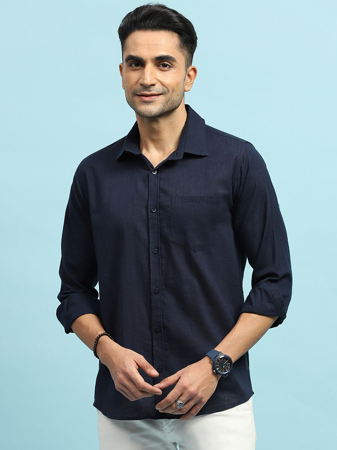 

House of Chikankari Men Straight Opaque Casual Shirt, Navy blue