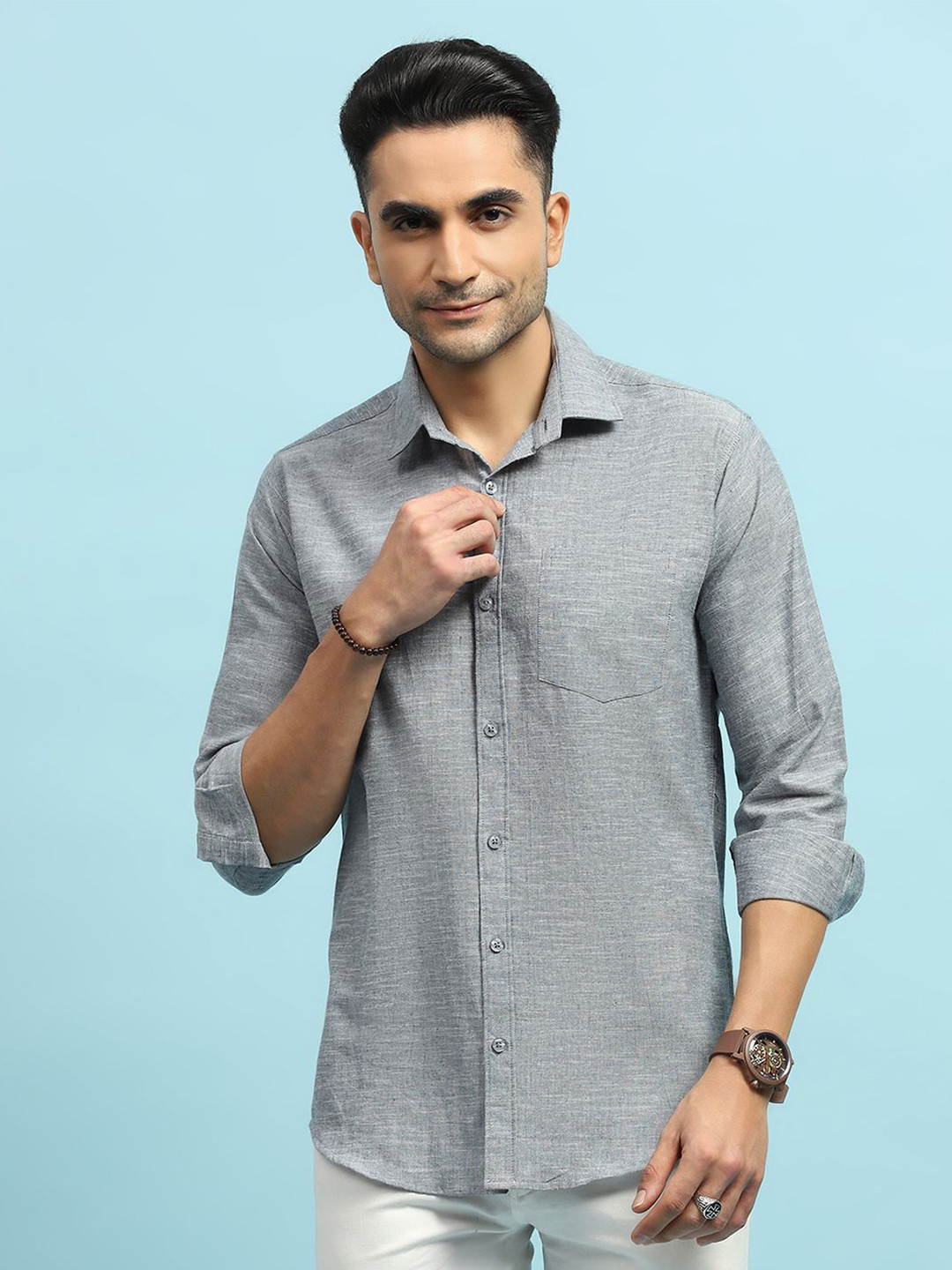 

House of Chikankari Men Straight Opaque Striped Casual Shirt, Grey