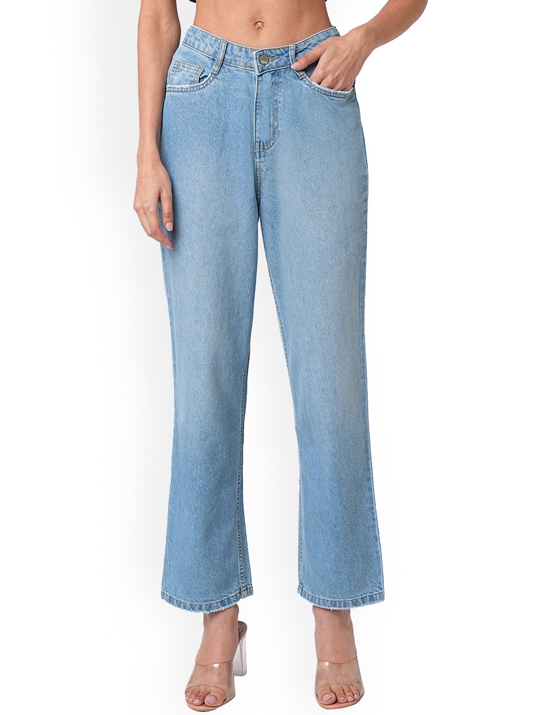 

Kraus Jeans Women Straight Fit High-Rise Jeans, Blue