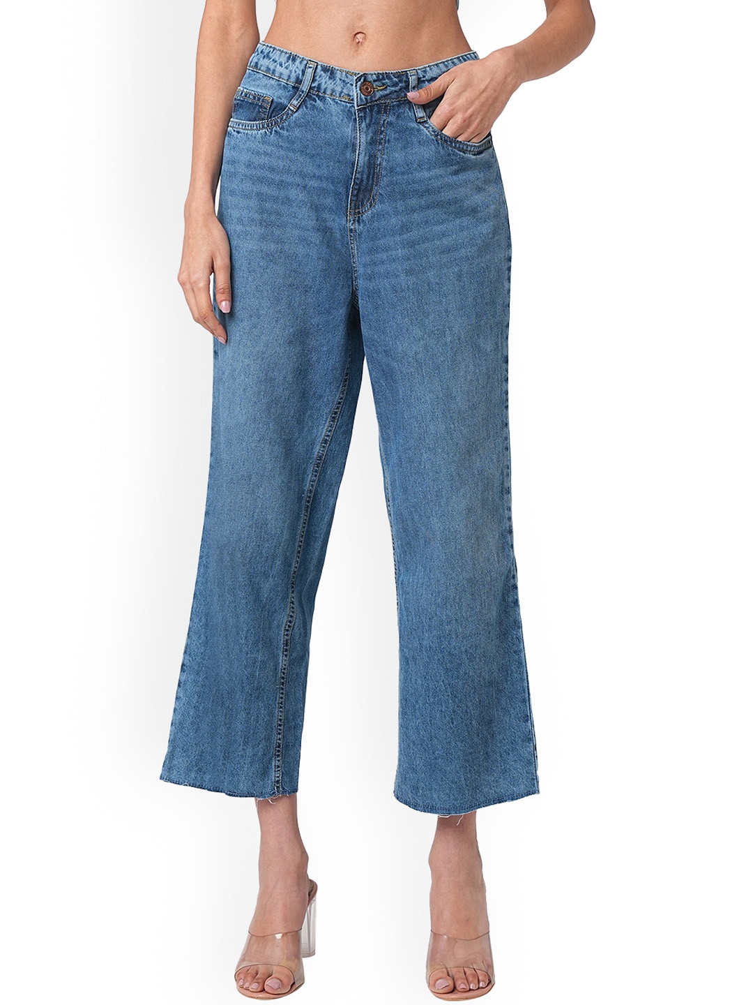 

Kraus Jeans Women Wide Leg Mid-Rise Light Fade Jeans, Blue