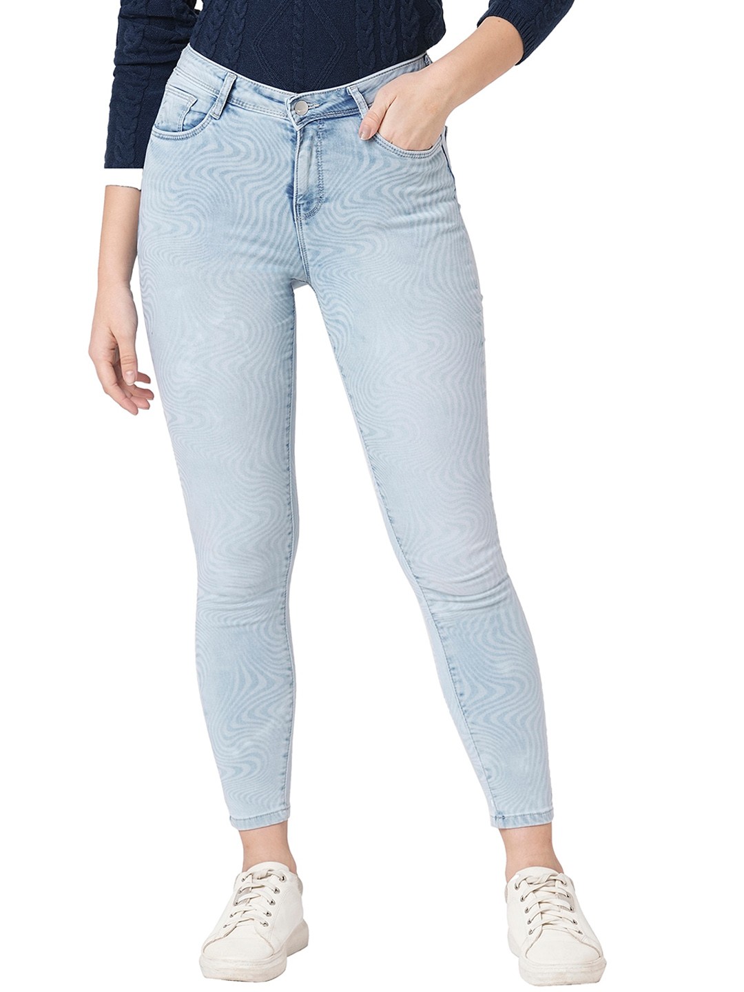 

Kraus Jeans Women Skinny Fit High-Rise Heavy Fade Jeans, Blue