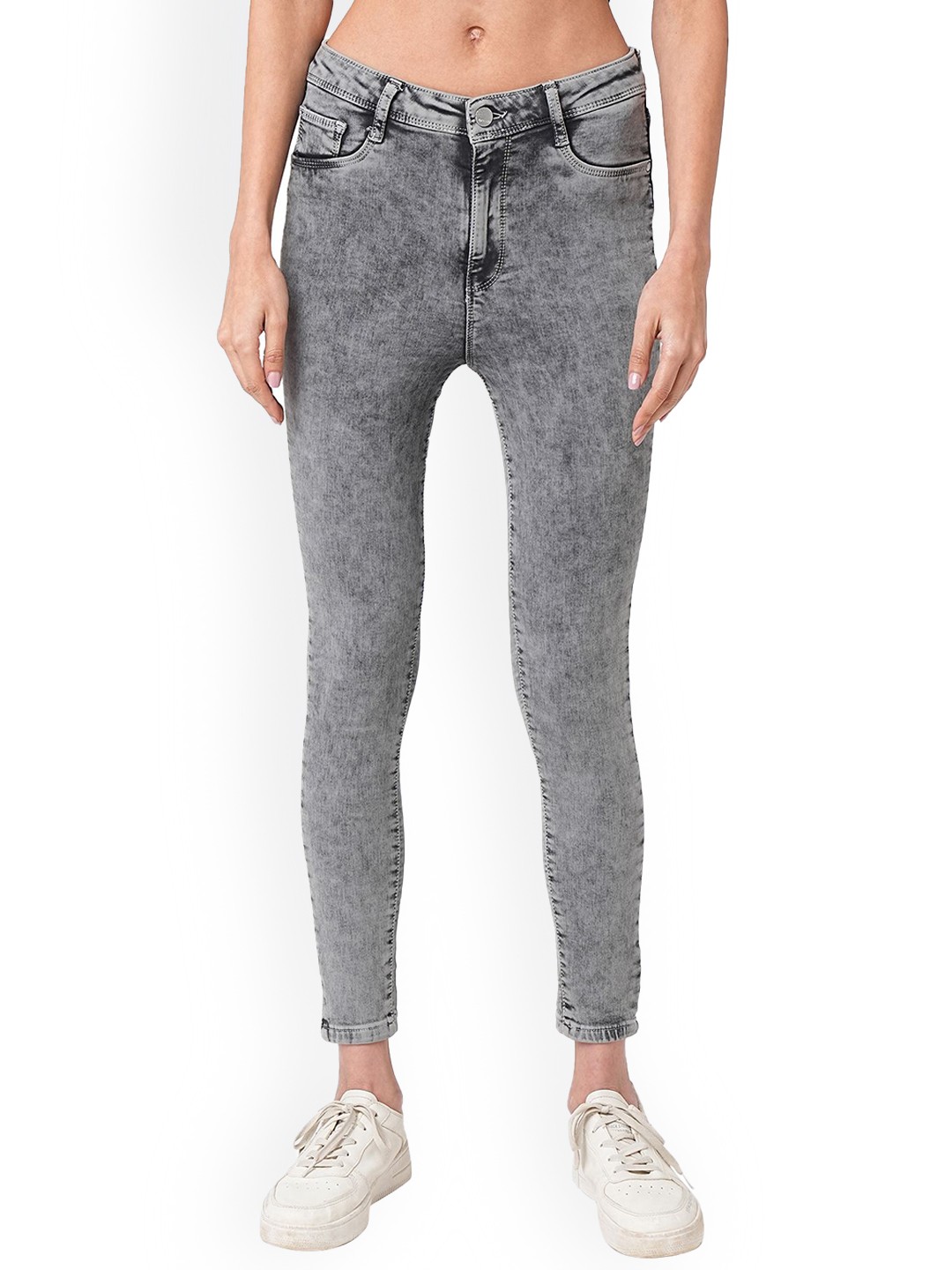 

Kraus Jeans Women Skinny Fit High-Rise Heavy Fade Jeans, Grey