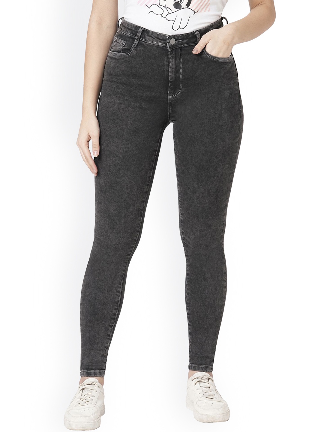 

Kraus Jeans Women Skinny Fit High-Rise Jeans, Grey