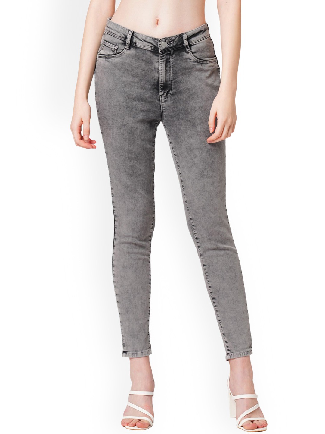 

Kraus Jeans Women Skinny Fit High-Rise Heavy Fade Jeans, Grey