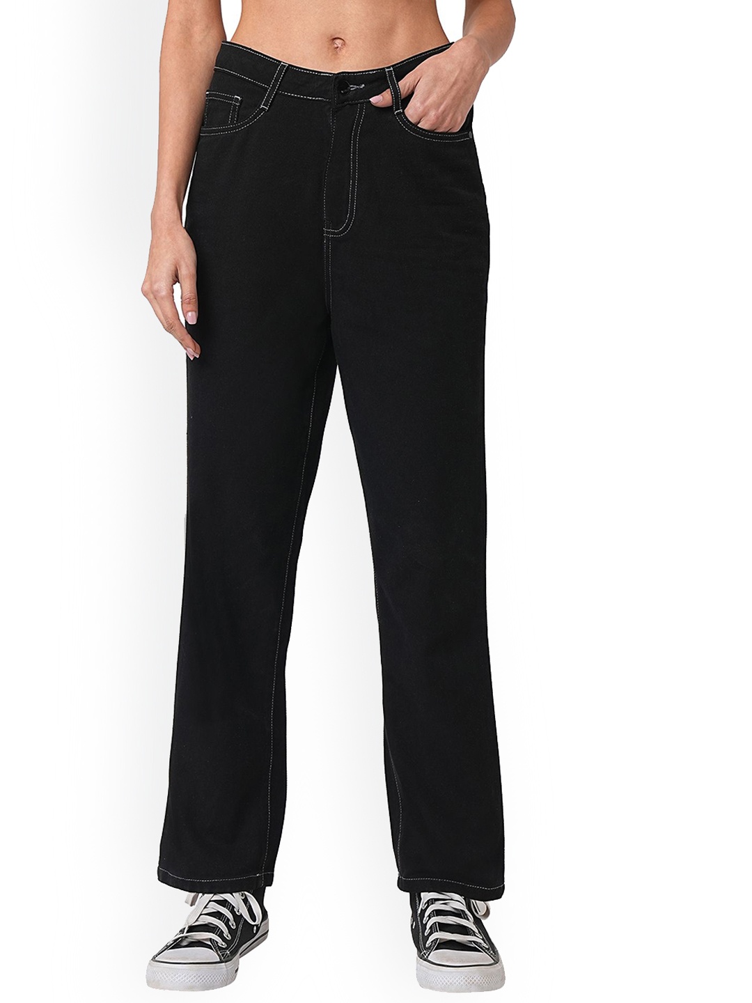 

Kraus Jeans Women Straight Fit High-Rise Jeans, Black