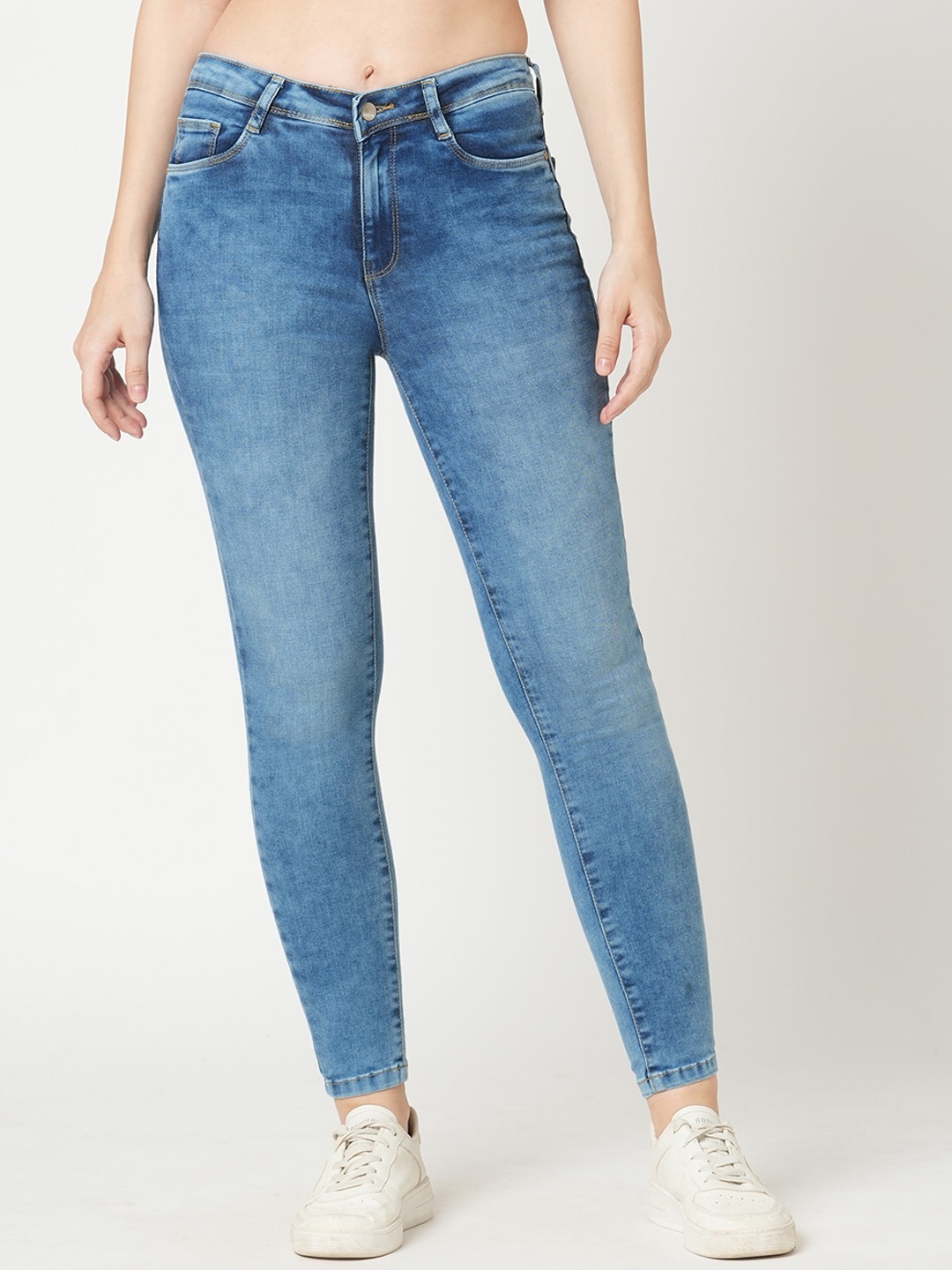 

Kraus Jeans Women Skinny Fit High-Rise Heavy Fade Jeans, Blue