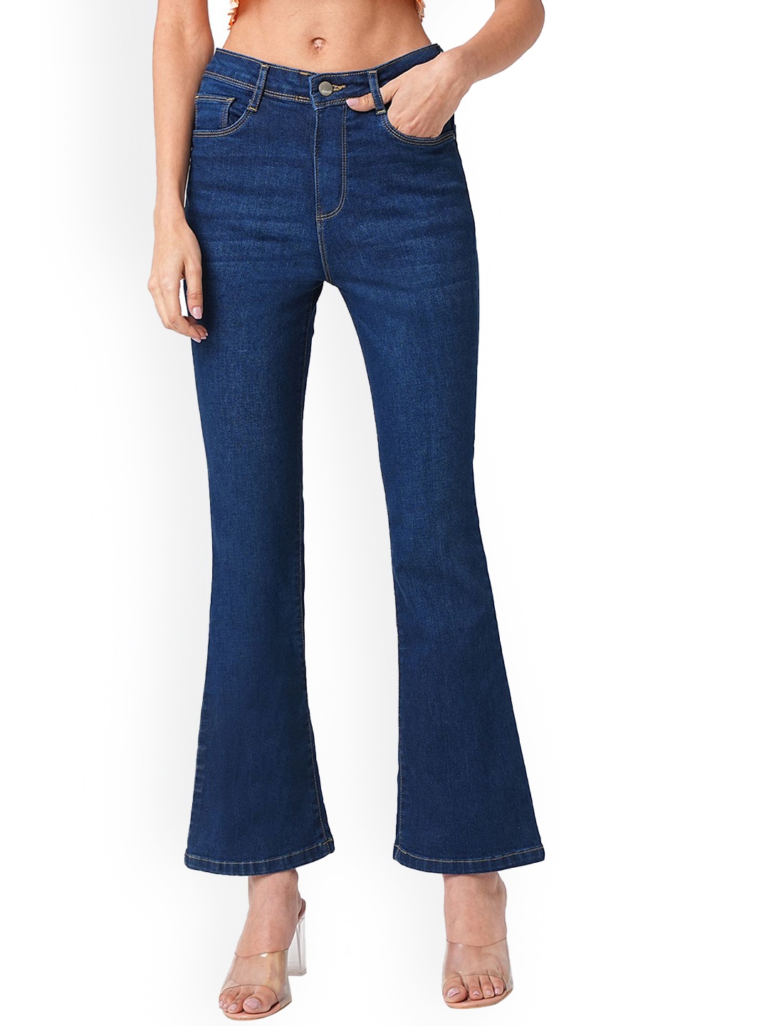 

Kraus Jeans Women Flared High-Rise Light Fade Jeans, Blue
