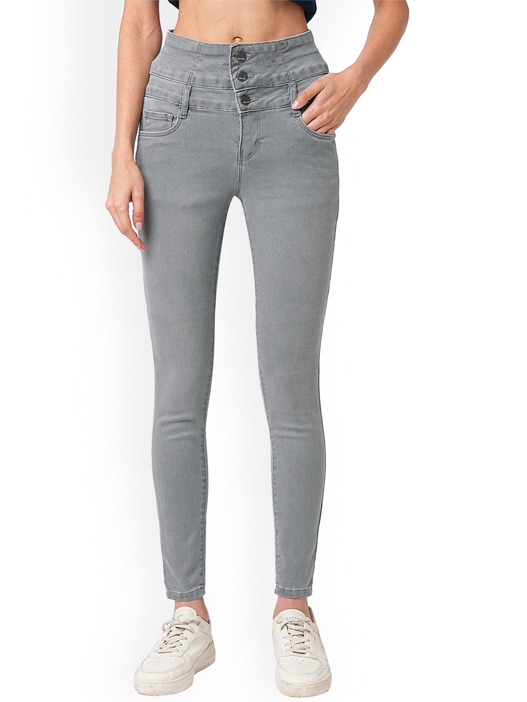 

Kraus Jeans Women Super Skinny Fit High-Rise Jeans, Grey