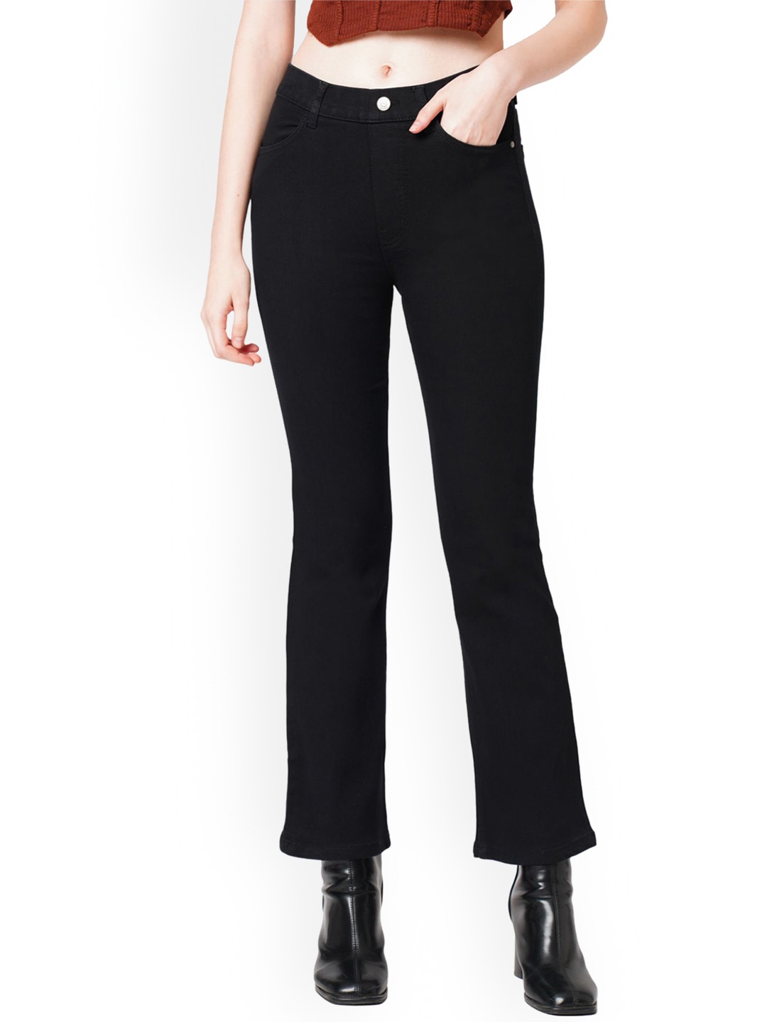 

Kraus Jeans Women Flared High-Rise Stretchable Jeans, Black