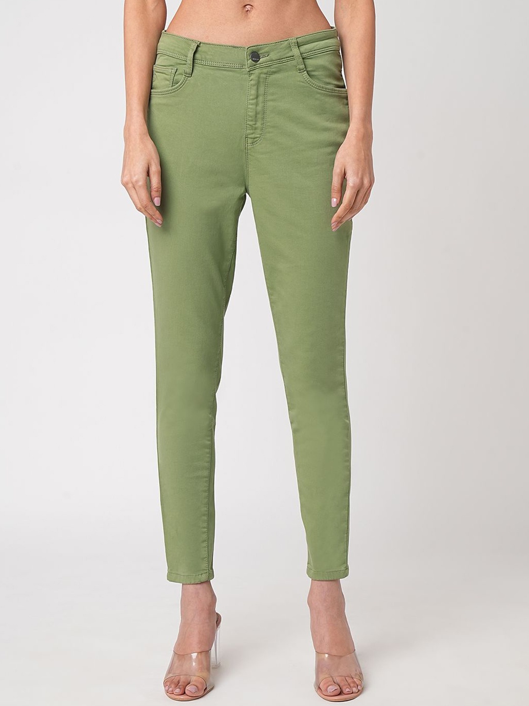 Kraus Jeans Women Straight Fit High-Rise Jeans, Olive