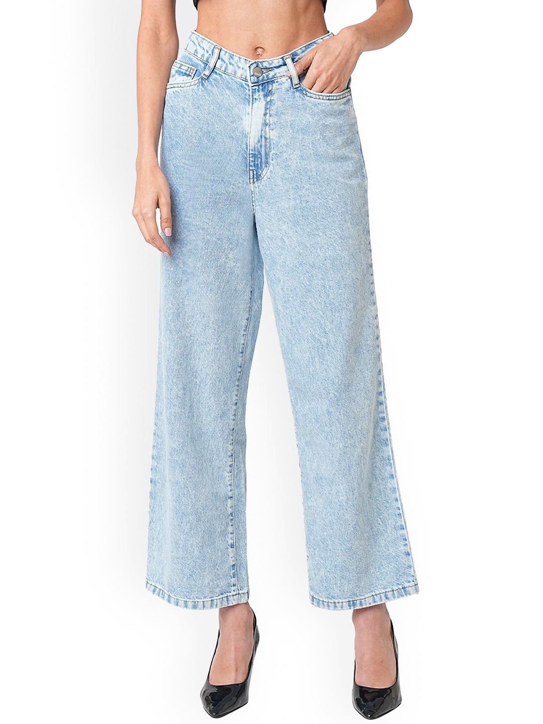 

Kraus Jeans Women Wide Leg High-Rise Heavy Fade Jeans, Blue