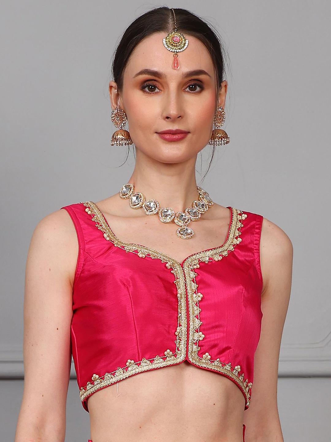 

Ethnovog Embroidered Sweetheart Neck Ready To Wear Blouse, Pink