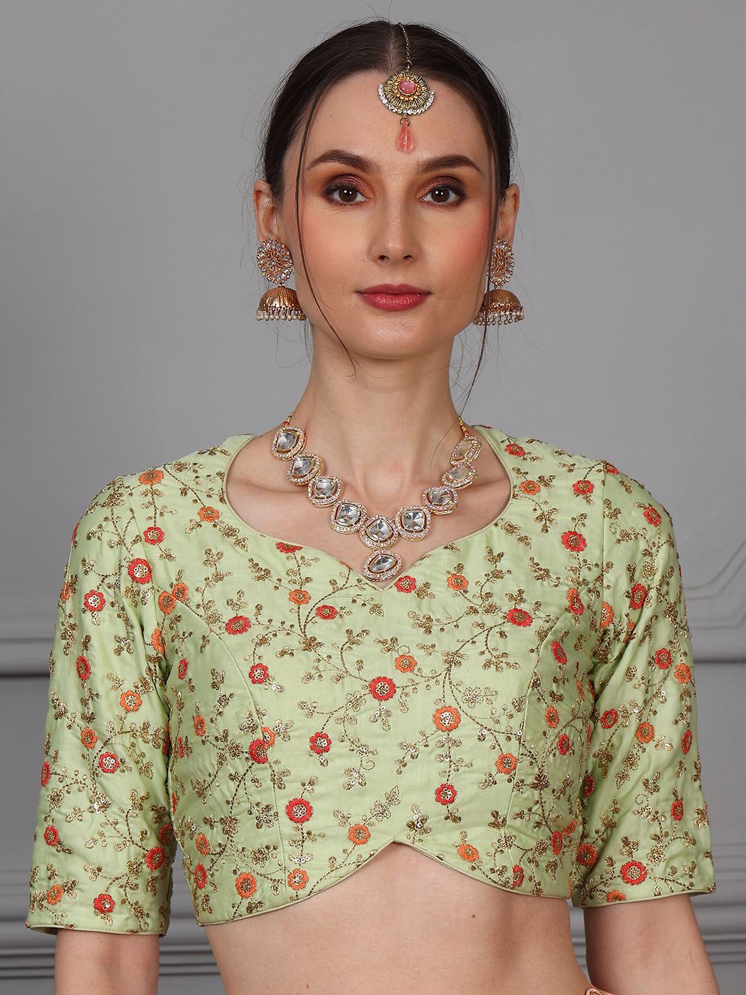 

Ethnovog Embroidered Saree Blouse, Green