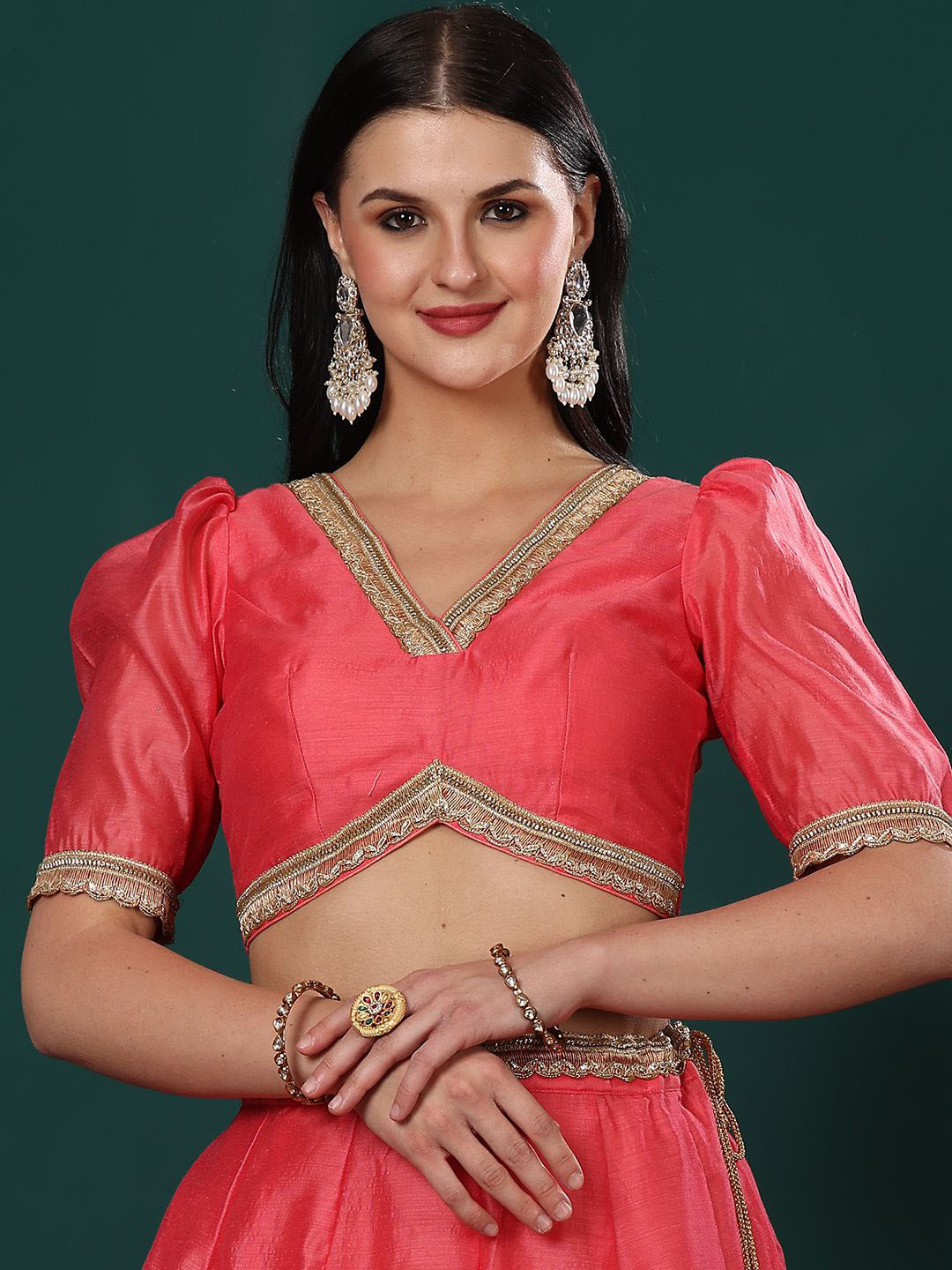 

Ethnovog Embroidered Chanderi Saree Blouse, Pink