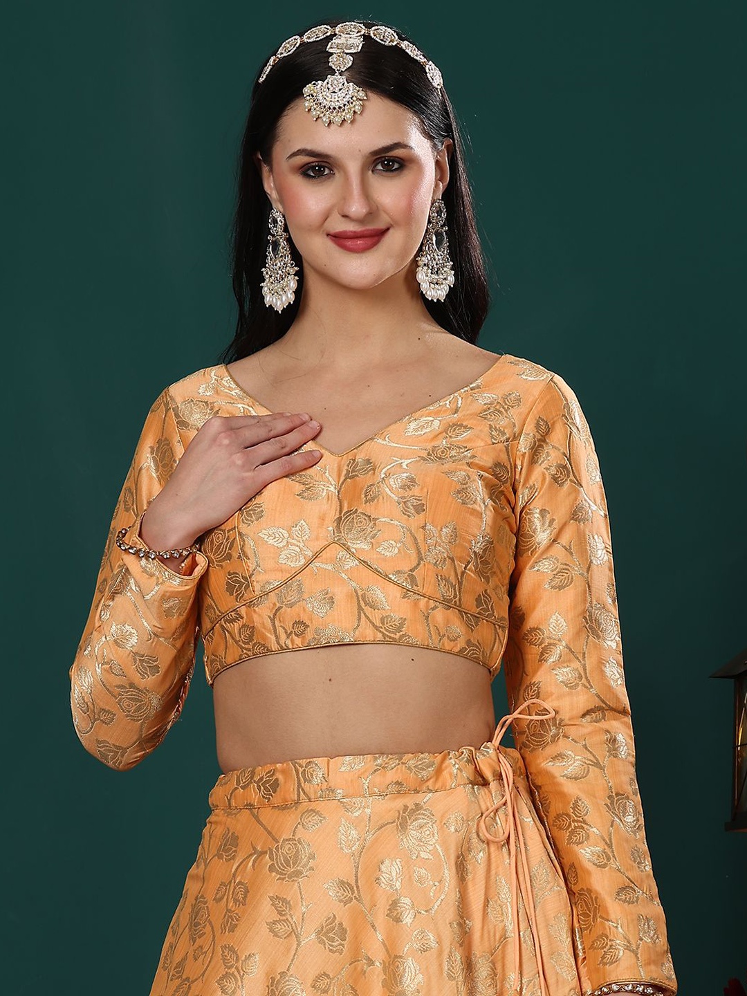 

Ethnovog Woven Design Ready To Wear Blouse, Orange