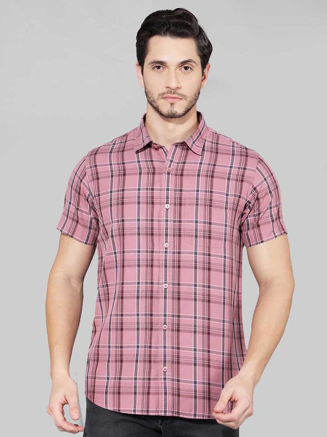 

Canary London Men Smart Slim Fit Tartan Checks Opaque Checked Casual Shirt, Pink