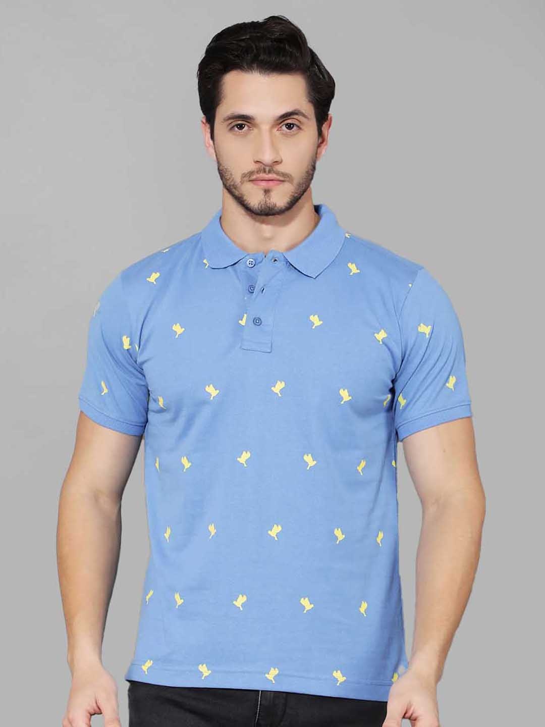 

Canary London Men Conversational Printed Polo Collar Slim Fit T-shirt, Blue