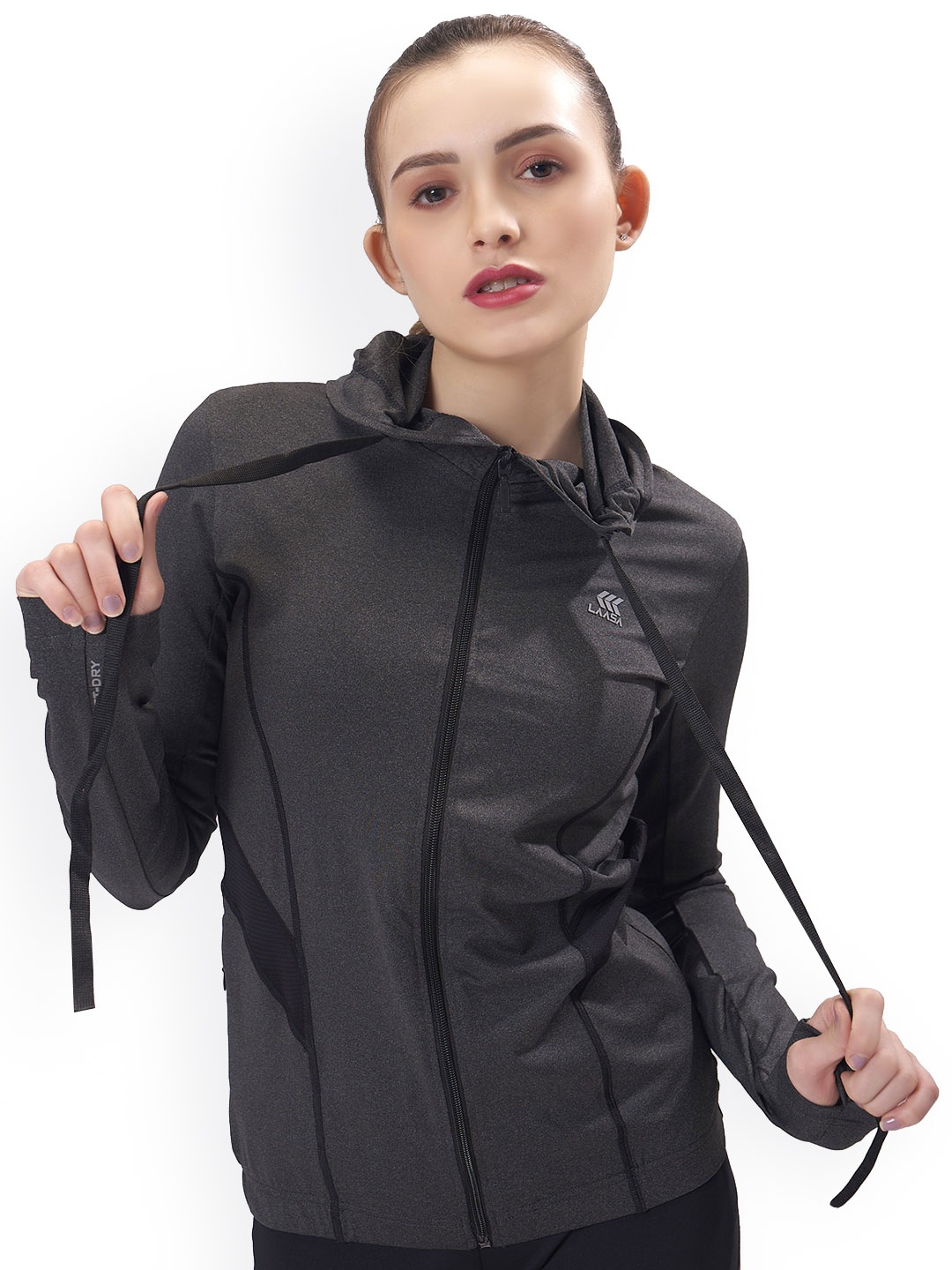 

LAASA SPORTS Women Lightweight Crop Running Sporty Jacket, Grey melange