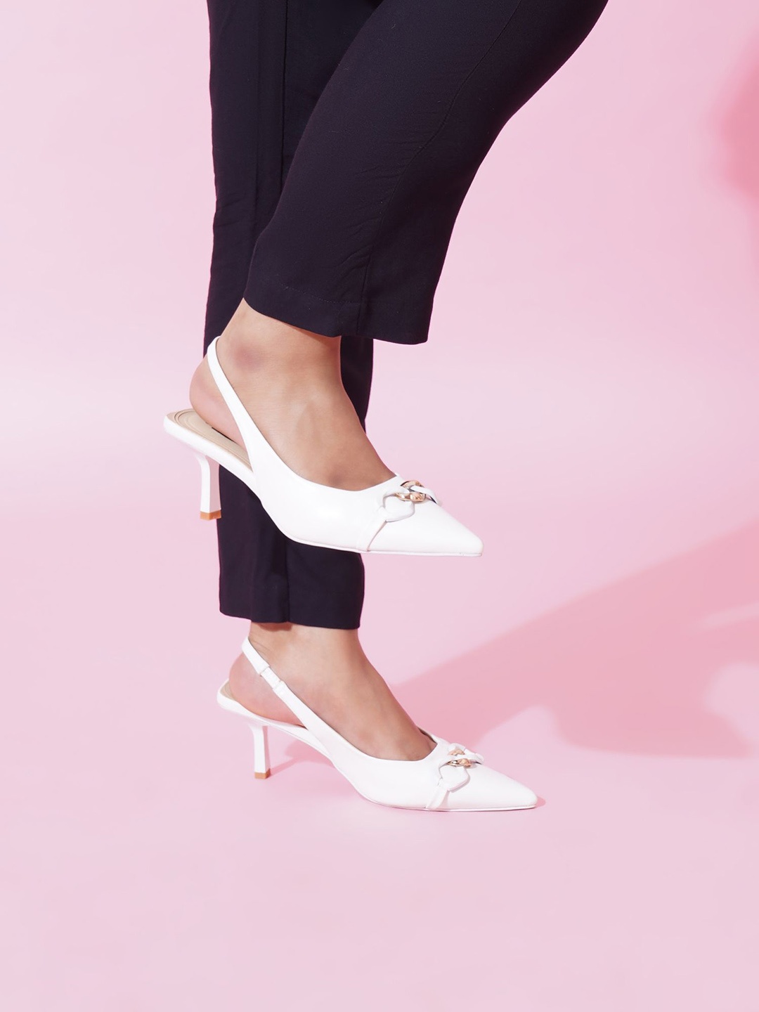 

Sherrif Shoes PU Kitten Heel Mules, White