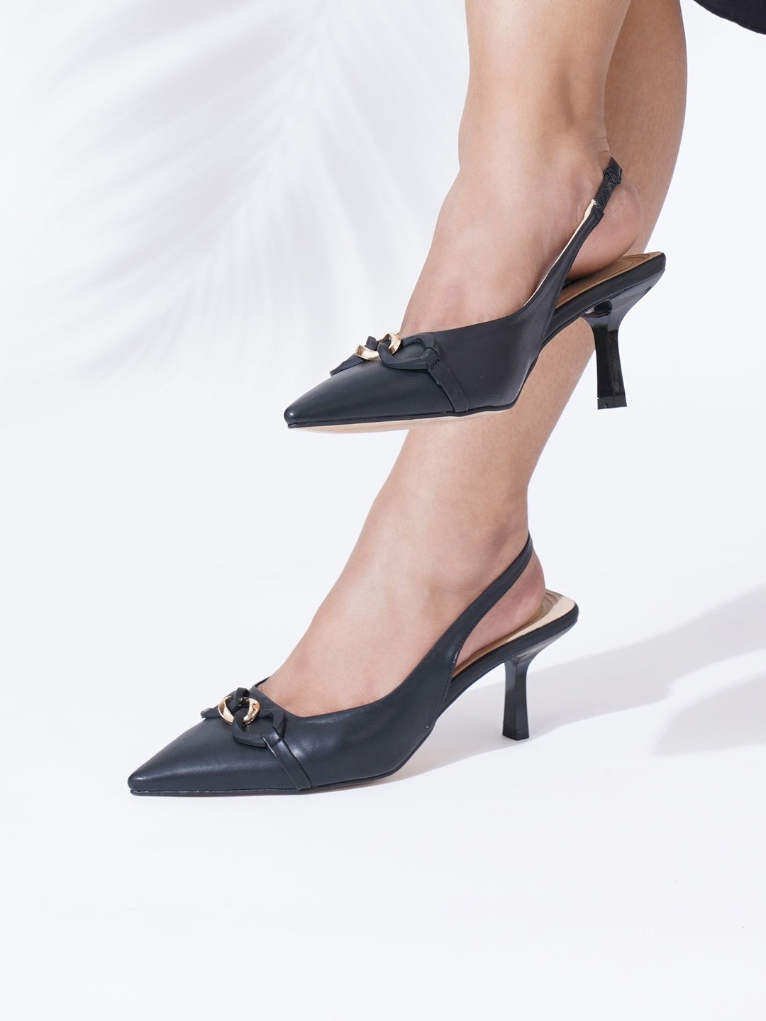 

Sherrif Shoes PU Kitten Heeled Mules, Black