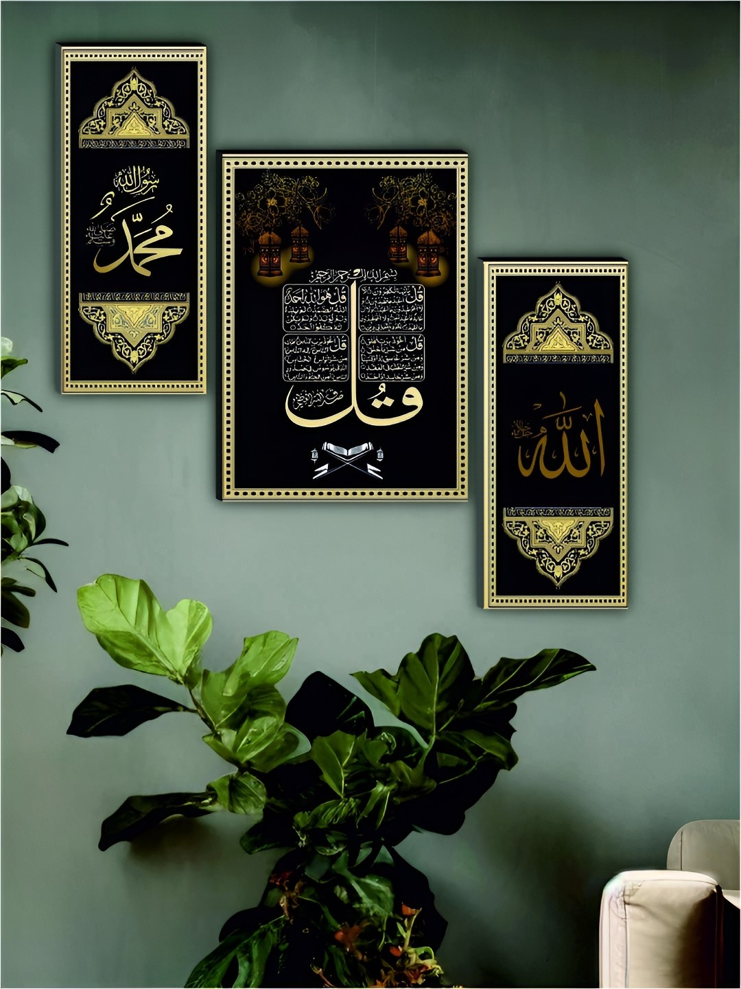 

WALLMAX Pack Of 3 Religious Wall Paintings, Black
