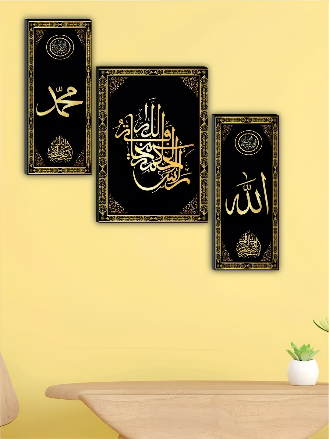 WALLMAX Pack Of 3 Religious Wall Paintings, Black