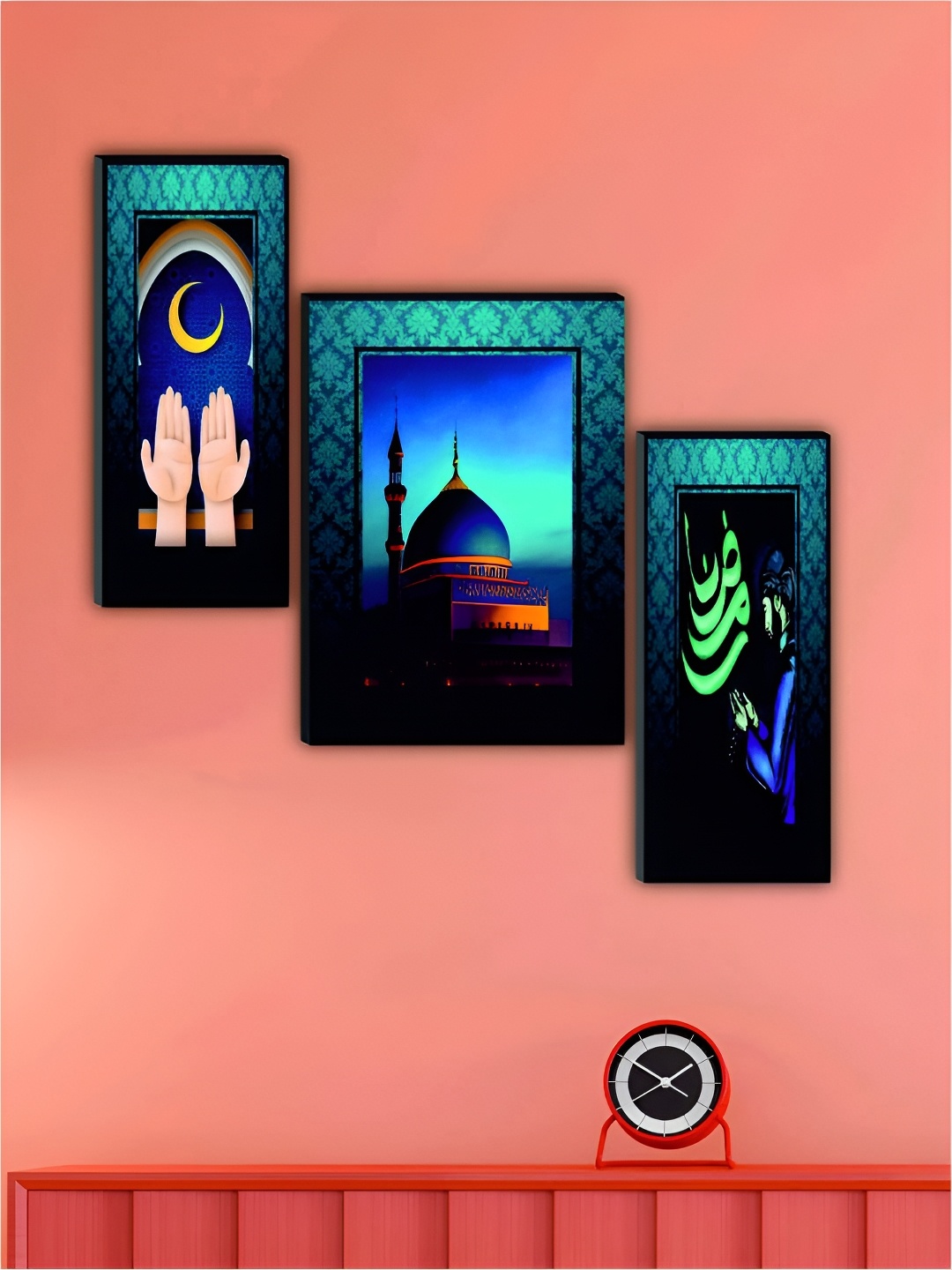 

WALLMAX Pack Of 3 Piece Religious Wall Paintings, Black