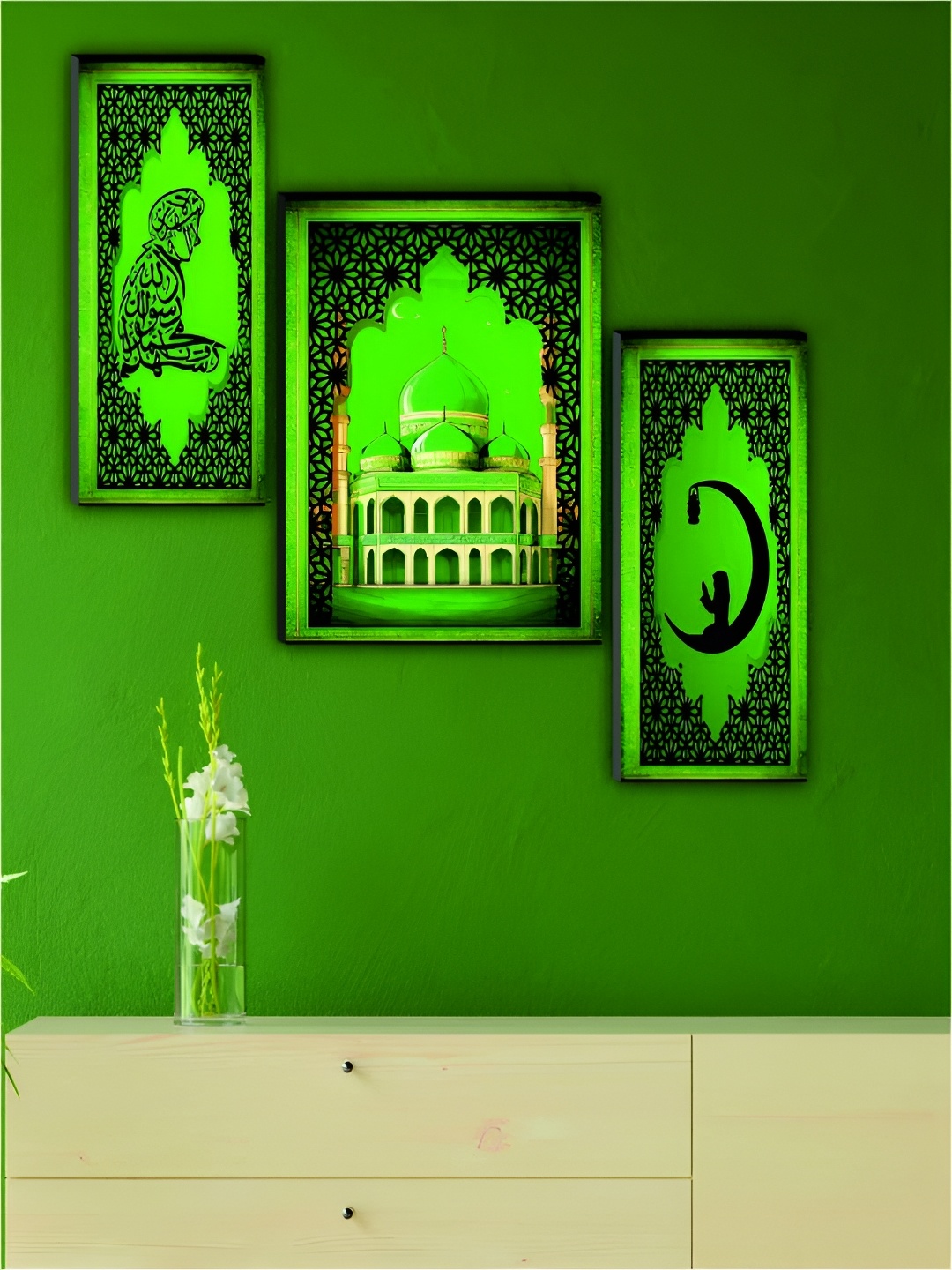 

WALLMAX Pack Of 3 Religious Wall Paintings, Black