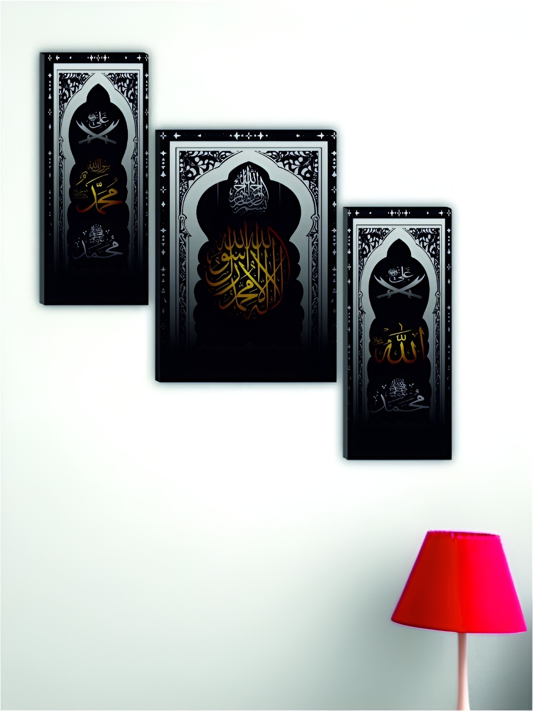 

WALLMAX Pack Of 3 Religious Wall Paintings, Black