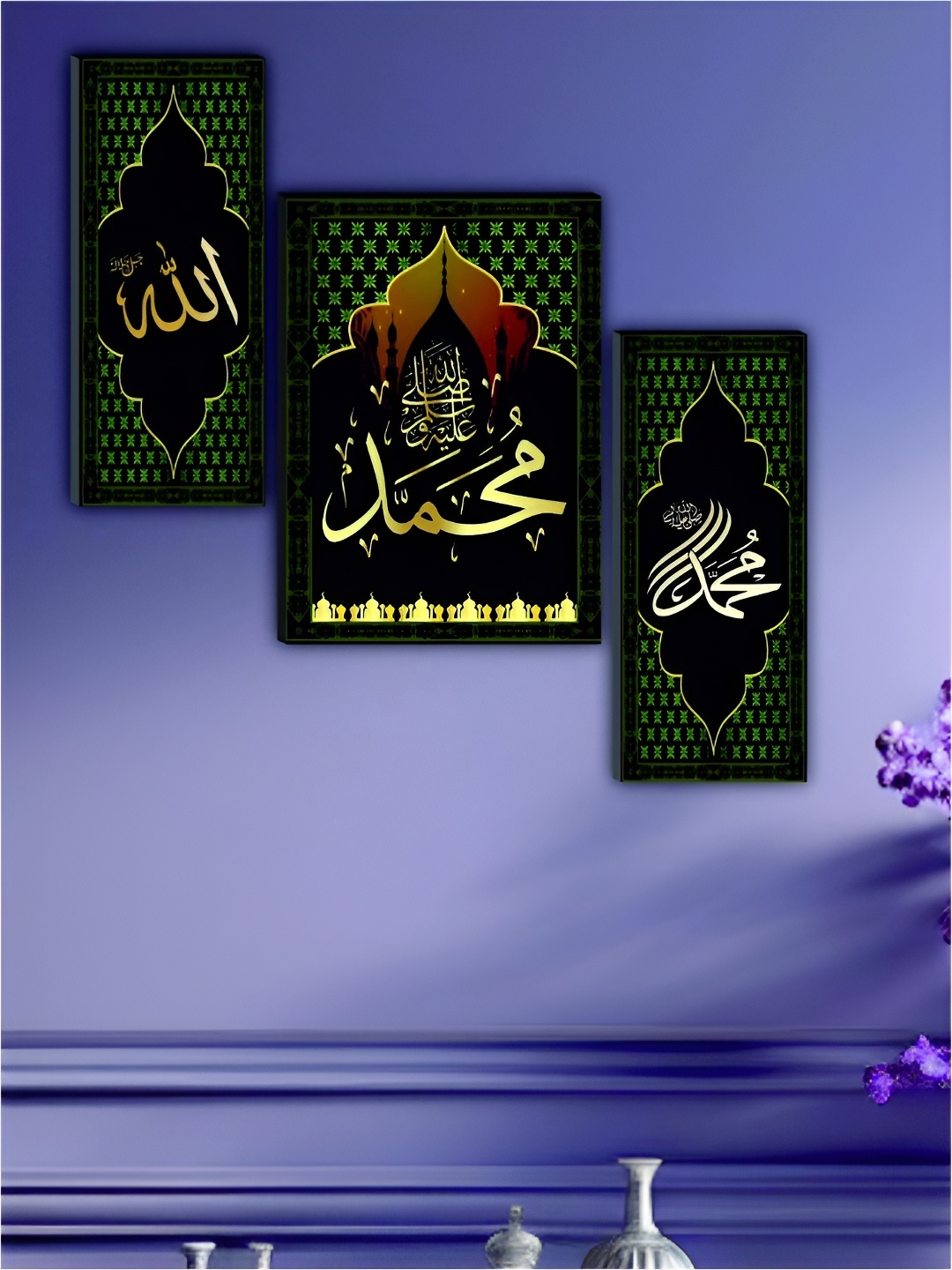 WALLMAX Pack Of 3 Religious Wall Paintings, Black
